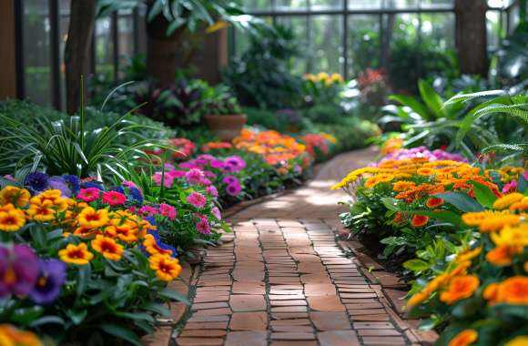 Vibrant Botanical Garden Path - HD Flower Wallpaper