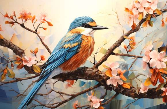 Vibrant Kingfisher on Blooming Branch