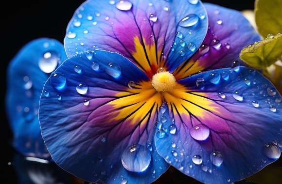 Vibrant Pansy Flower with Water Drops