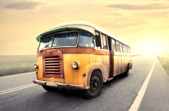 Vintage Bus on a Scenic Road -