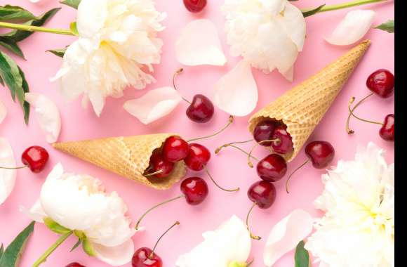 Waffle Cone Still Life Food Cherry