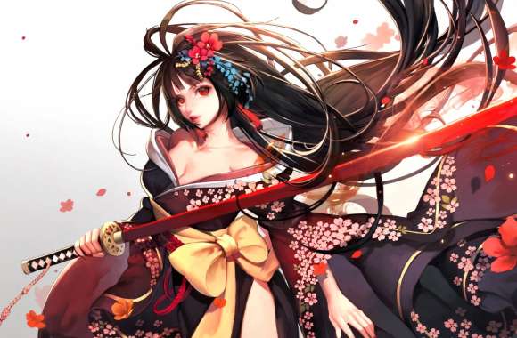 Warrior in Bloom HD Kimono Anime Wallpaper