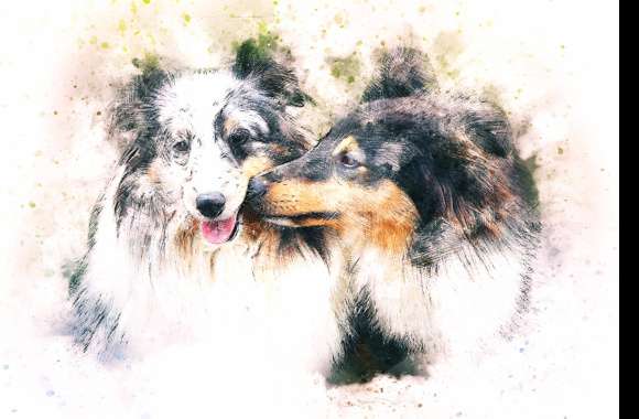 Watercolor Dog Kiss - HD Rough Collie Wallpaper
