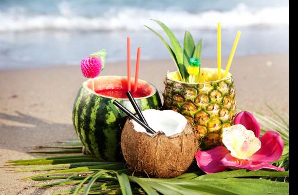 Watermelon Pineapple Coconut Beach Summer Food Cocktail wallpapers hd quality