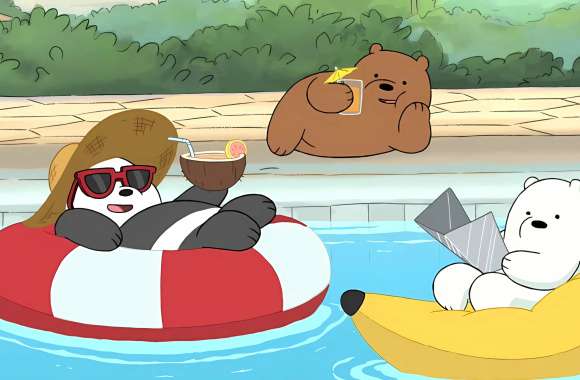 We Bare Bears Relaxing Poolside