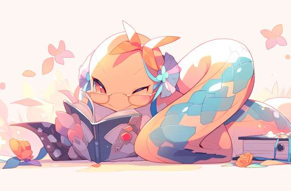 Whimsical Serpent Reader - AI Art wallpapers hd quality