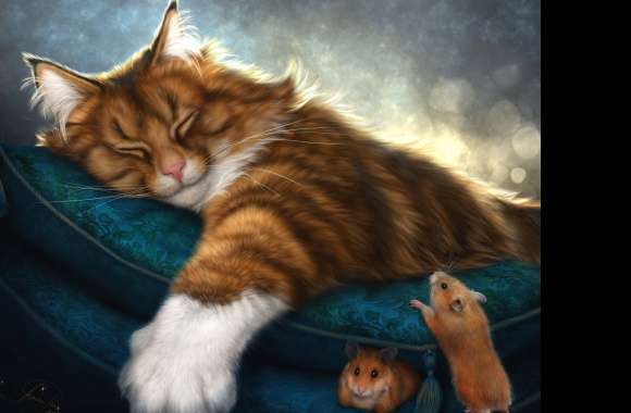 Whimsical Slumber Cat & Mouse Fantasy