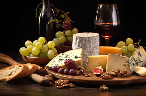 Wine Grapes And Cheese Professional Wallpaper