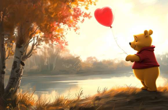 Winnie the Pooh with Heart Balloon