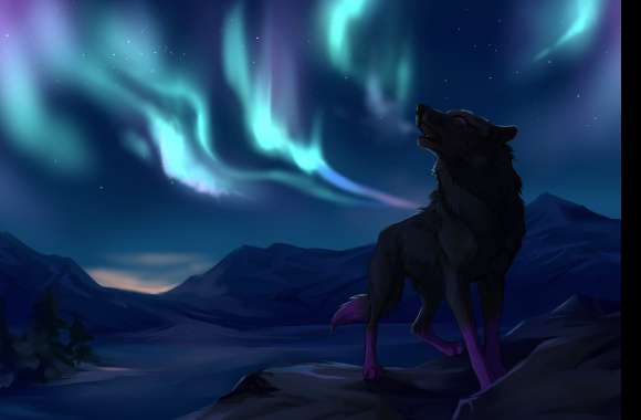 Wolf Under Aurora