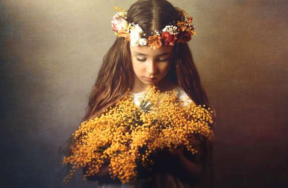 Wreath Mood Flower Long Hair Brunette Little Girl Photography Child