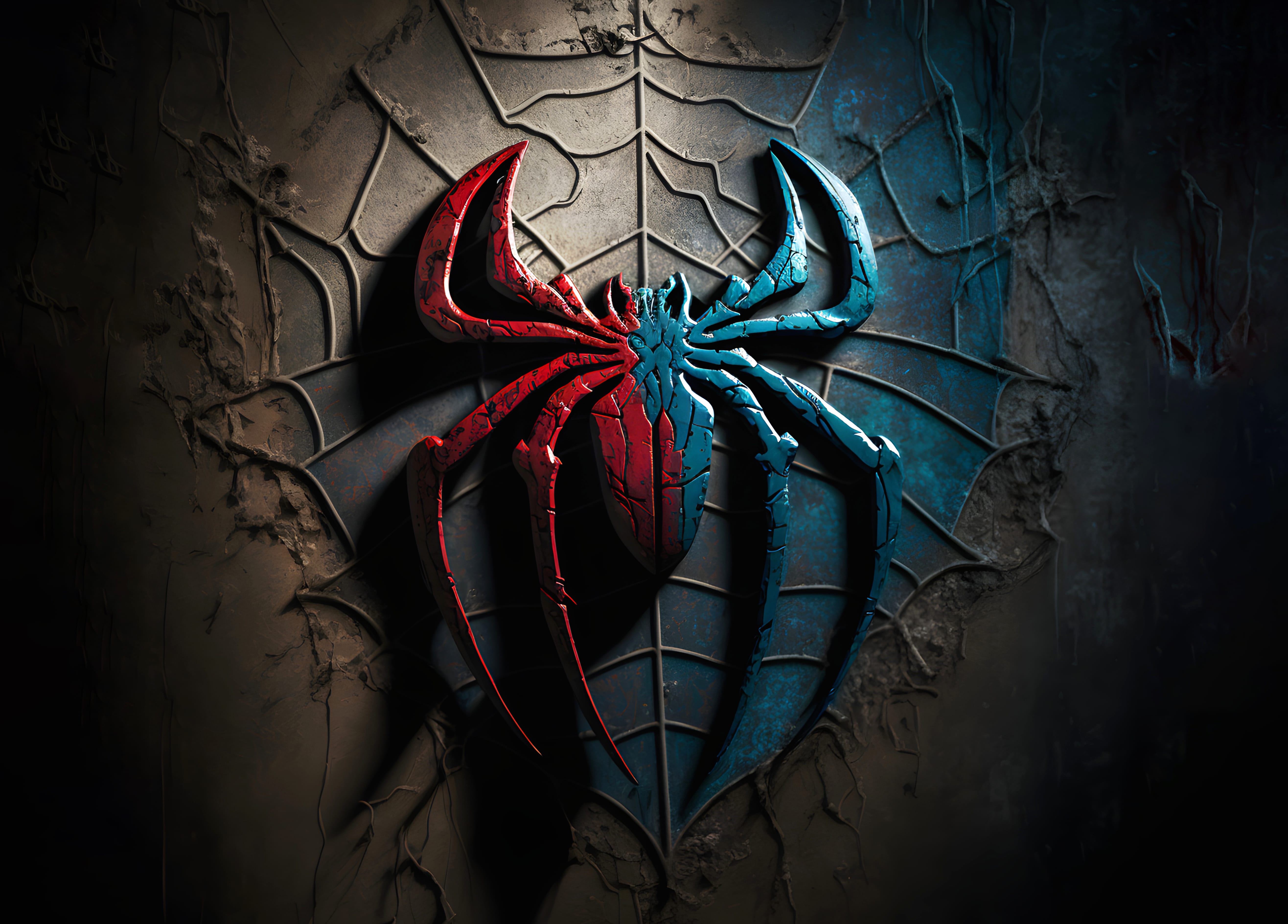 3d spider mark of spider man on grunjy old wall wallpapers HD quality