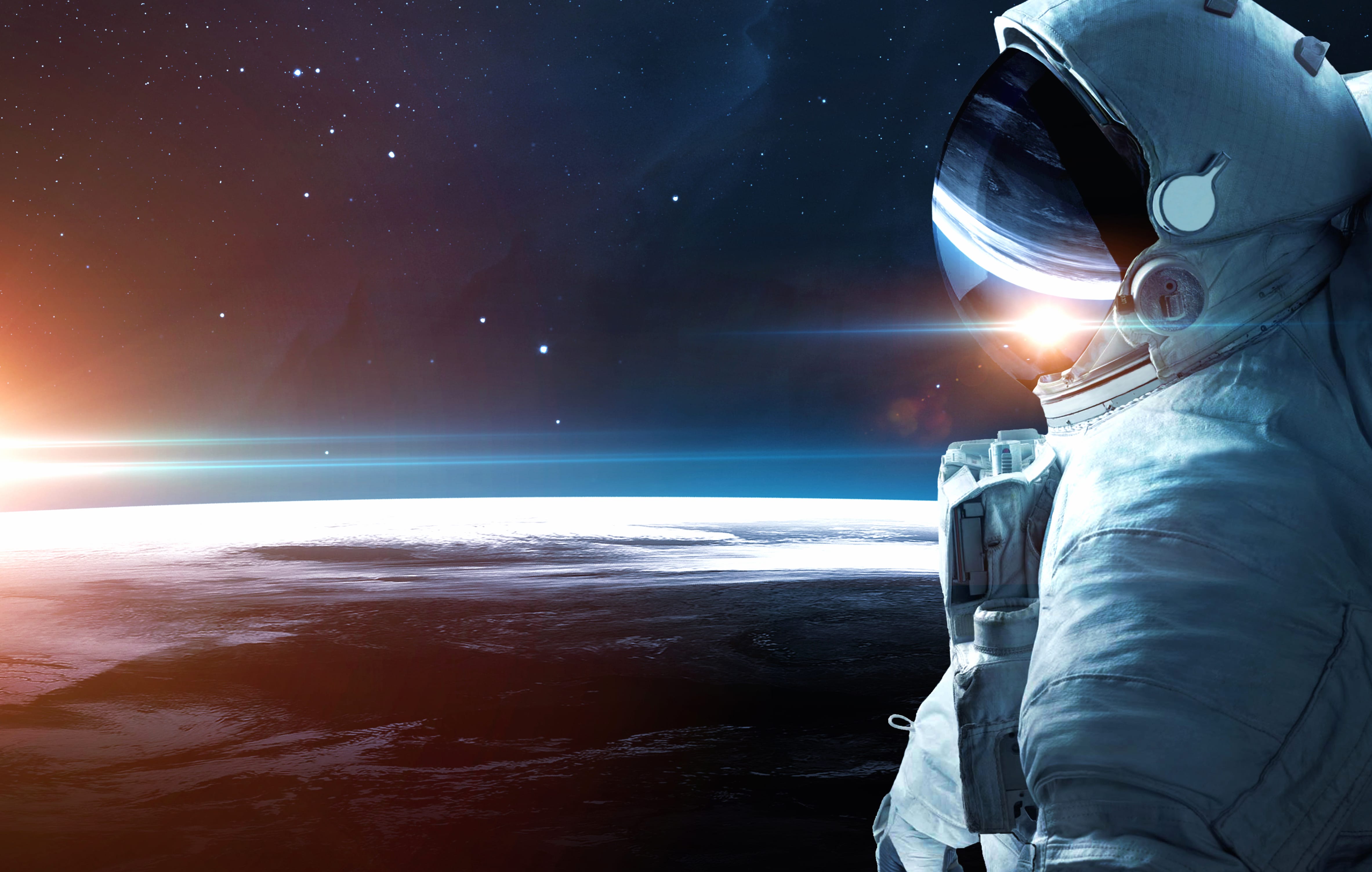 4K Ultra Astronaut at Sunrise in Space at 2048 x 2048 iPad size wallpapers HD quality