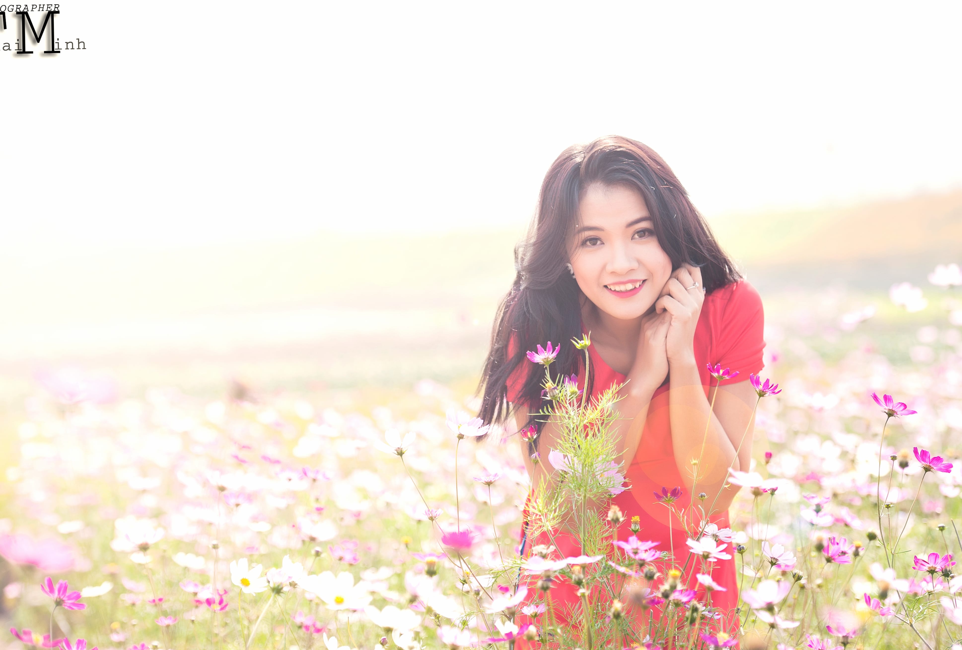 4K Ultra Blissful Asian Woman in Flower Field wallpapers HD quality