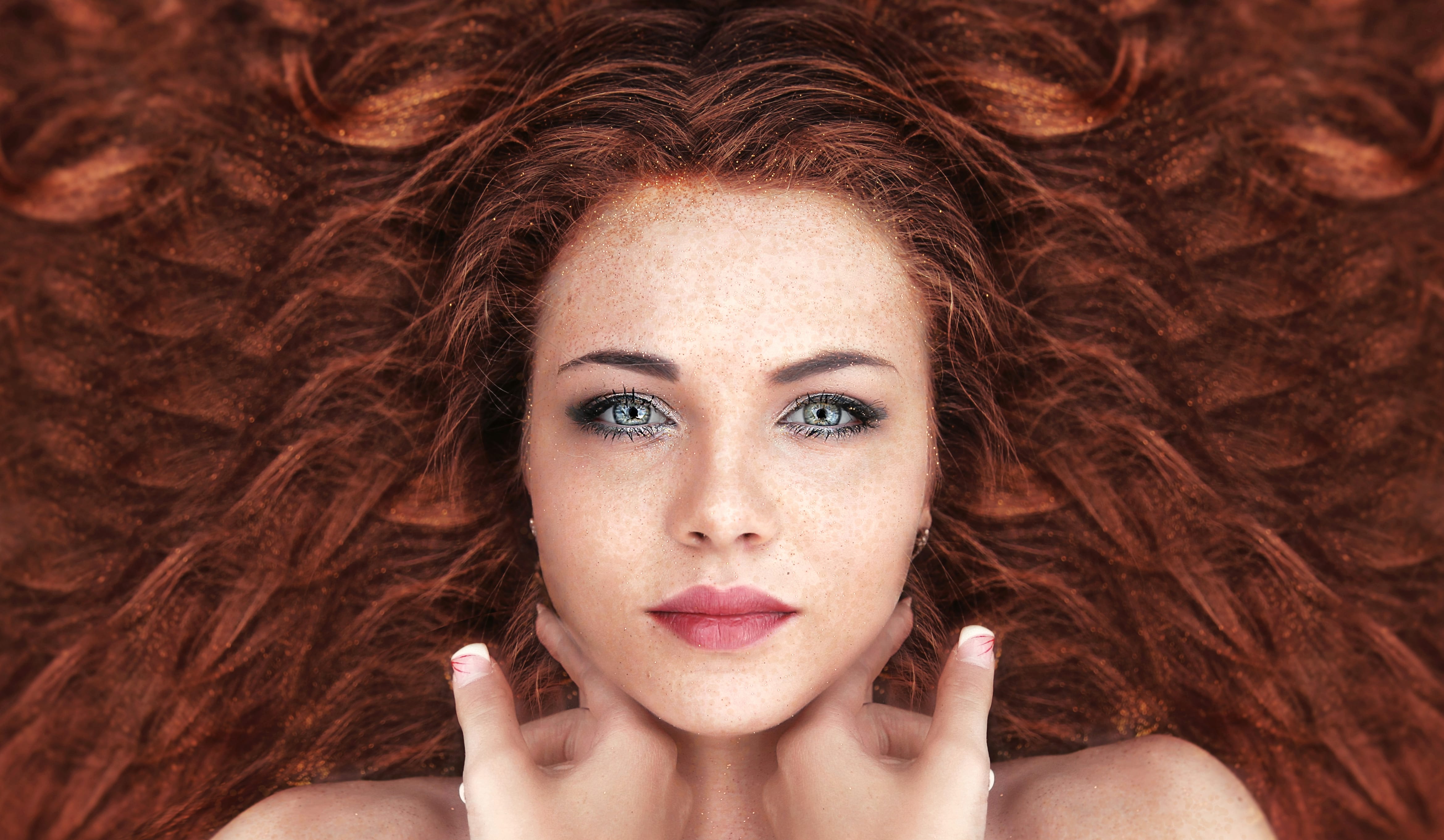 4K Ultra HD Redhead Model with Blue Eyes wallpapers HD quality