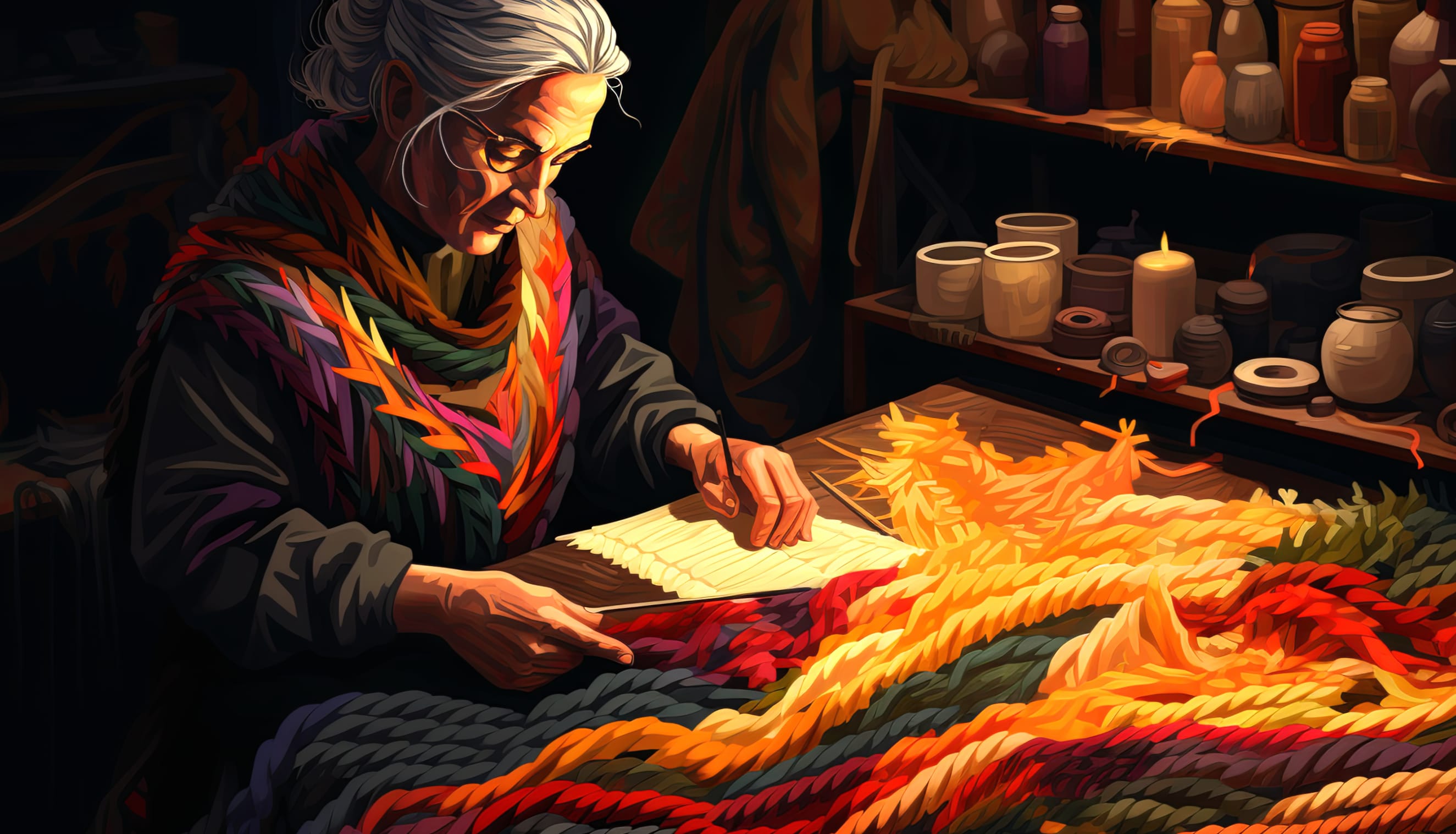 AI-Generated Artistic Grandmother Weaving Tapestry wallpapers HD quality