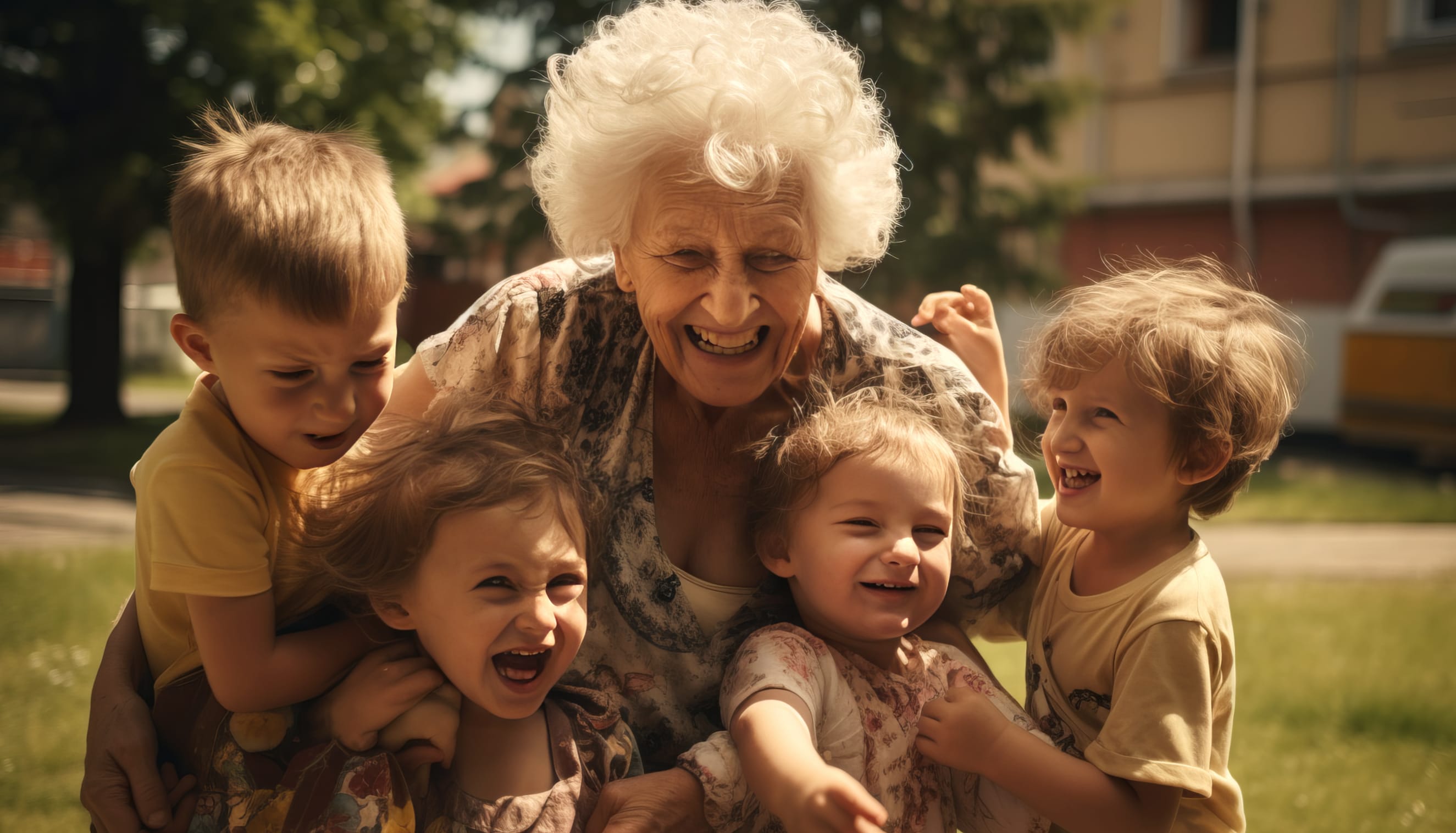 AI-Generated Grandmother and Grandchildren Joyful Moments wallpapers HD quality