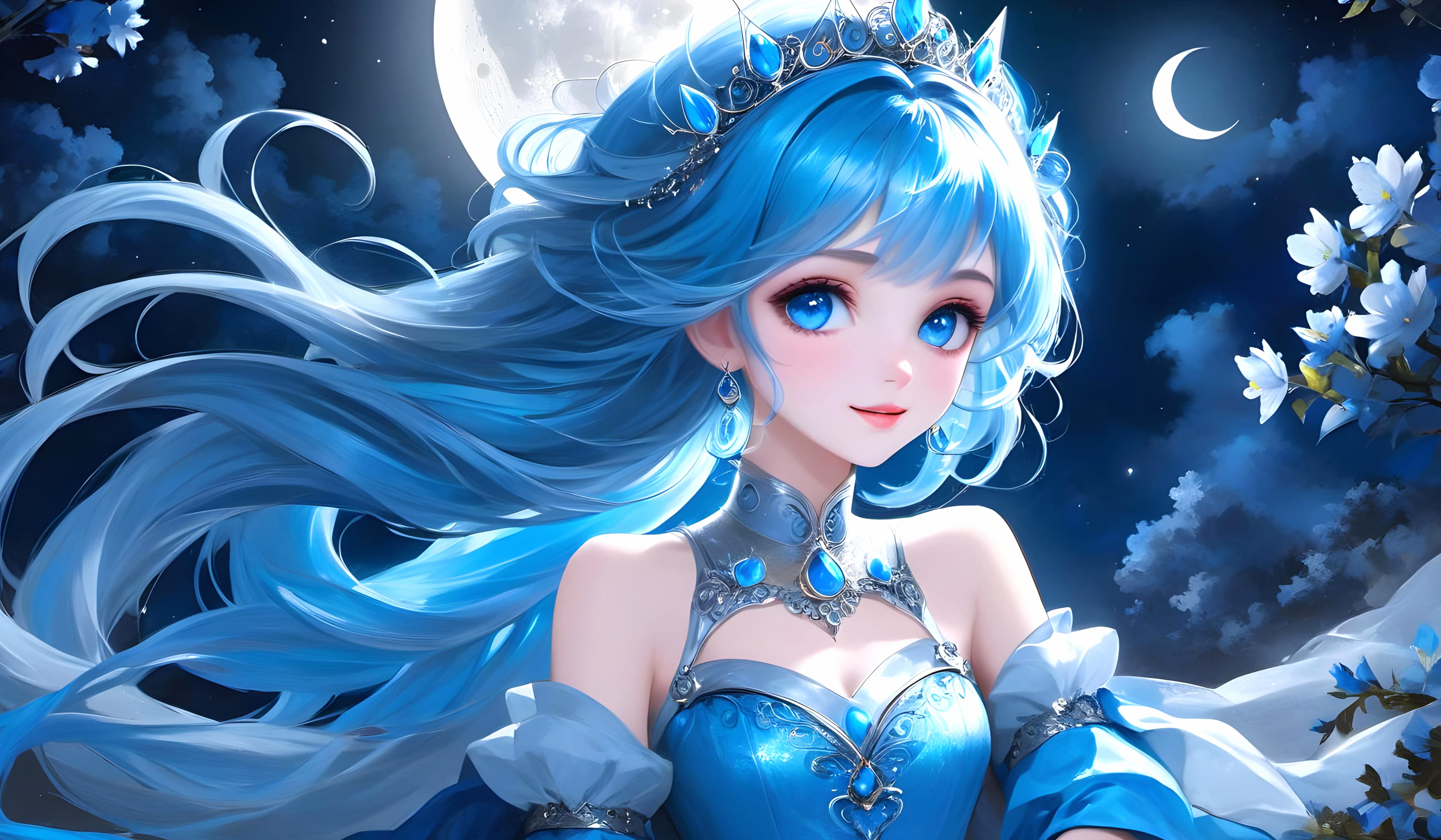 AI Art Anime Girl Night Moon Fantasy Anime Girl wallpapers HD quality