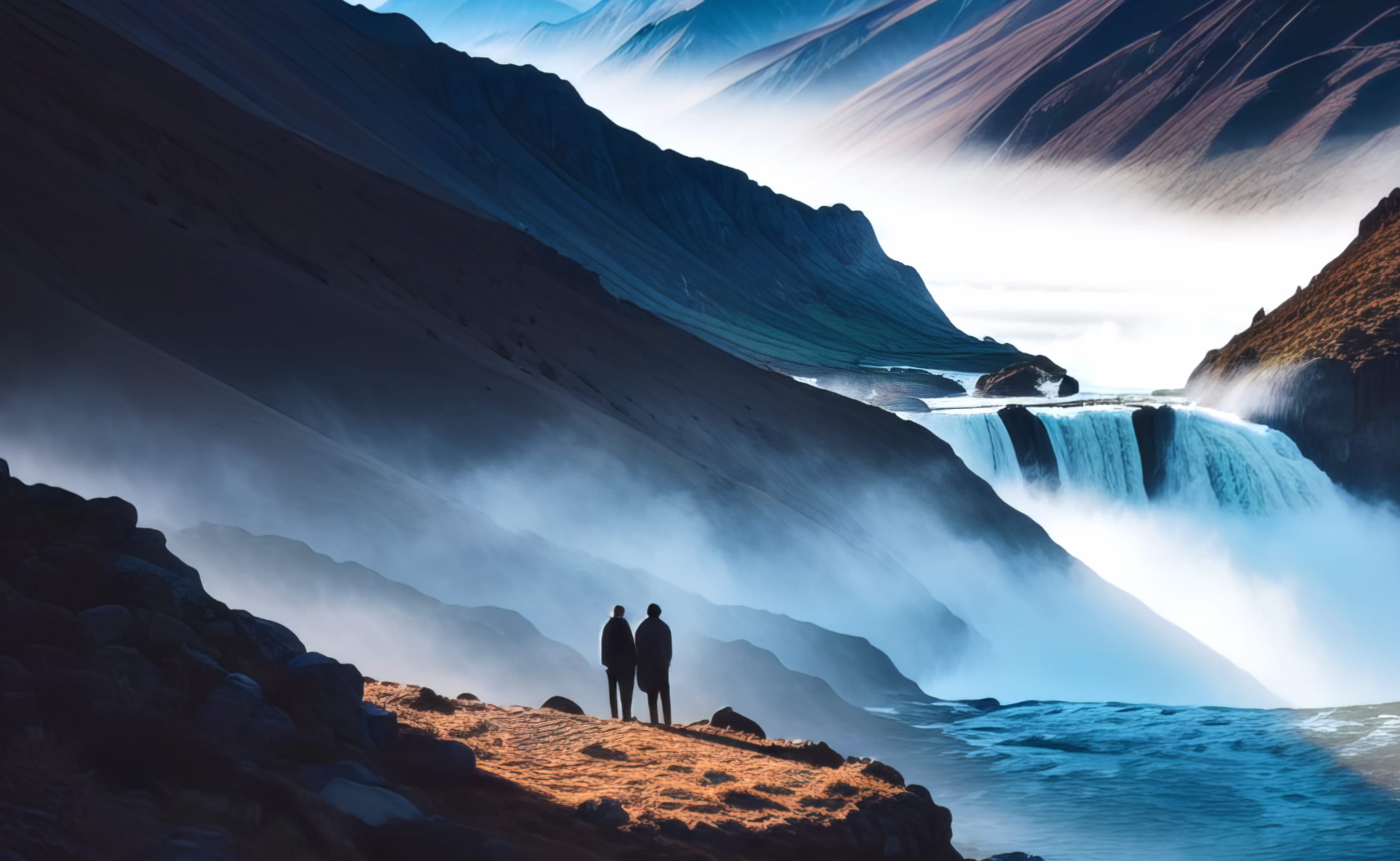 AI Art Artistic Waterfall at 1366 x 768 HD size wallpapers HD quality