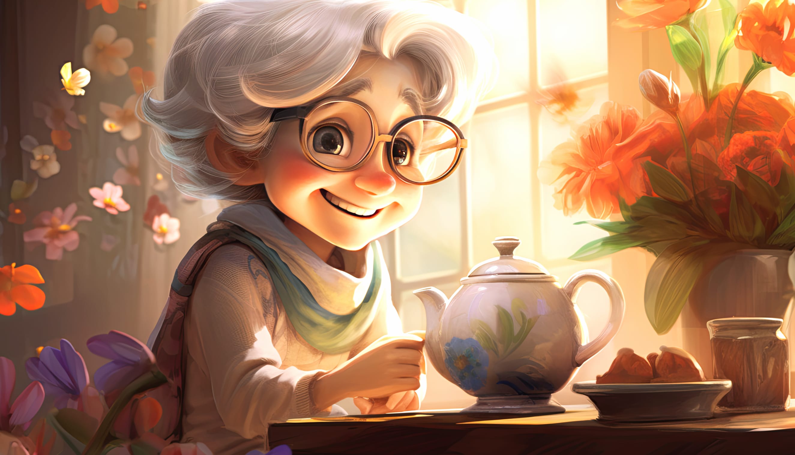 AI Art Cozy Grandmother at 1600 x 900 HD size wallpapers HD quality