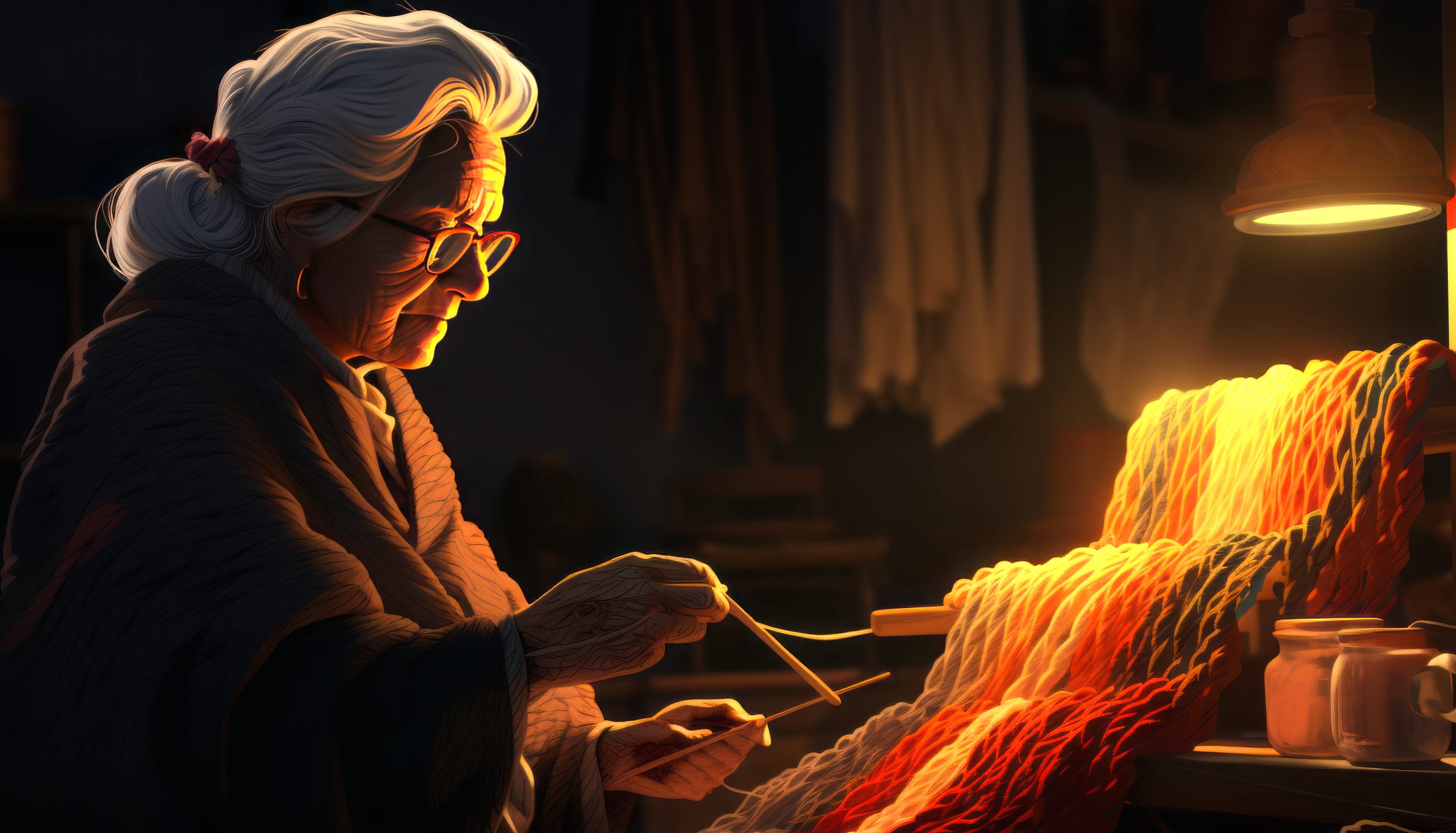 AI Art Grandmother Knitting - wallpapers HD quality