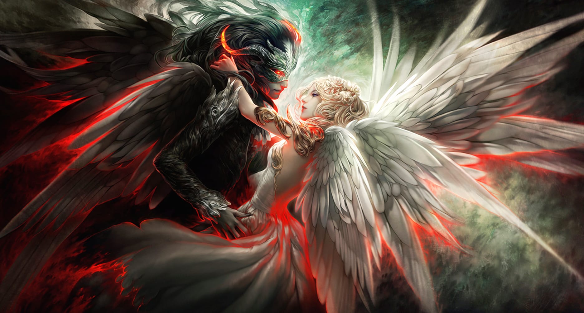 Angelic Love vs. Demonic Power HD Fantasy Wallpaper at 1280 x 720 HD size wallpapers HD quality