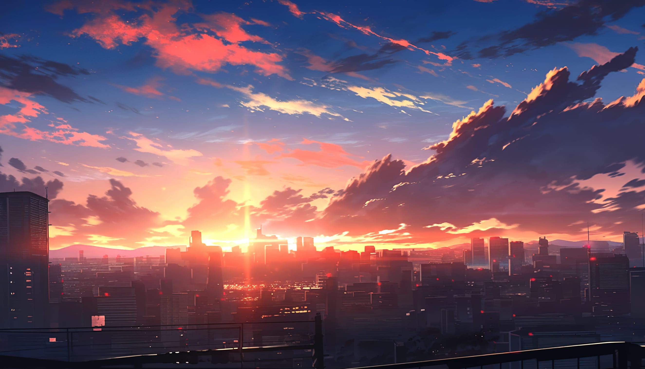 Anime sunset in cyberpunk style wallpapers HD quality