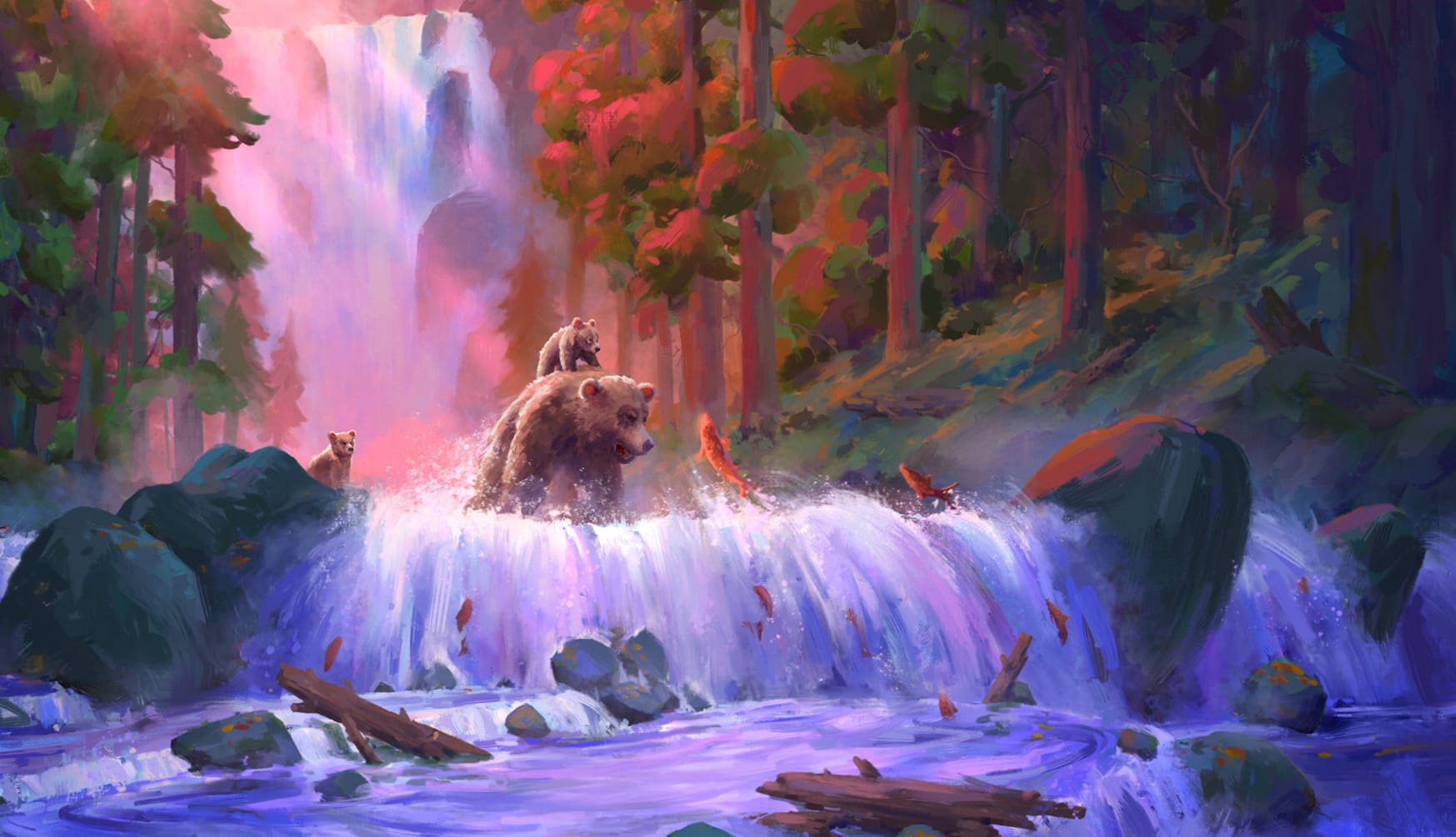 Artistic Bear at Waterfall at 320 x 480 iPhone size wallpapers HD quality