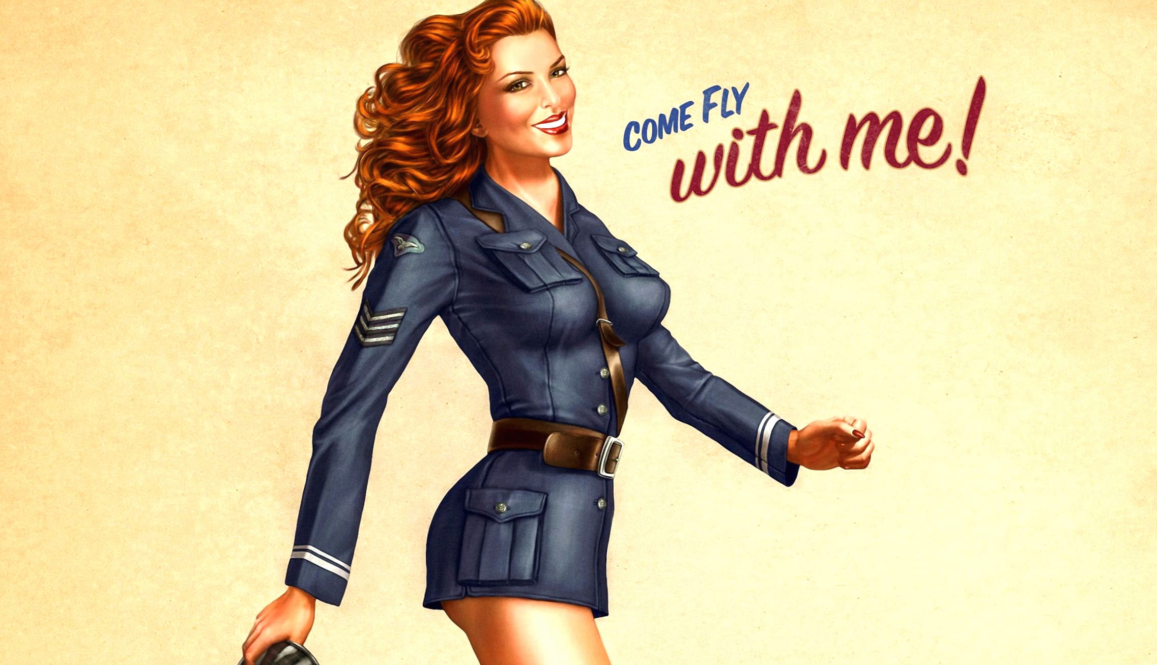 Artistic Pilot Pin-Up Come Fly With Me! wallpapers HD quality