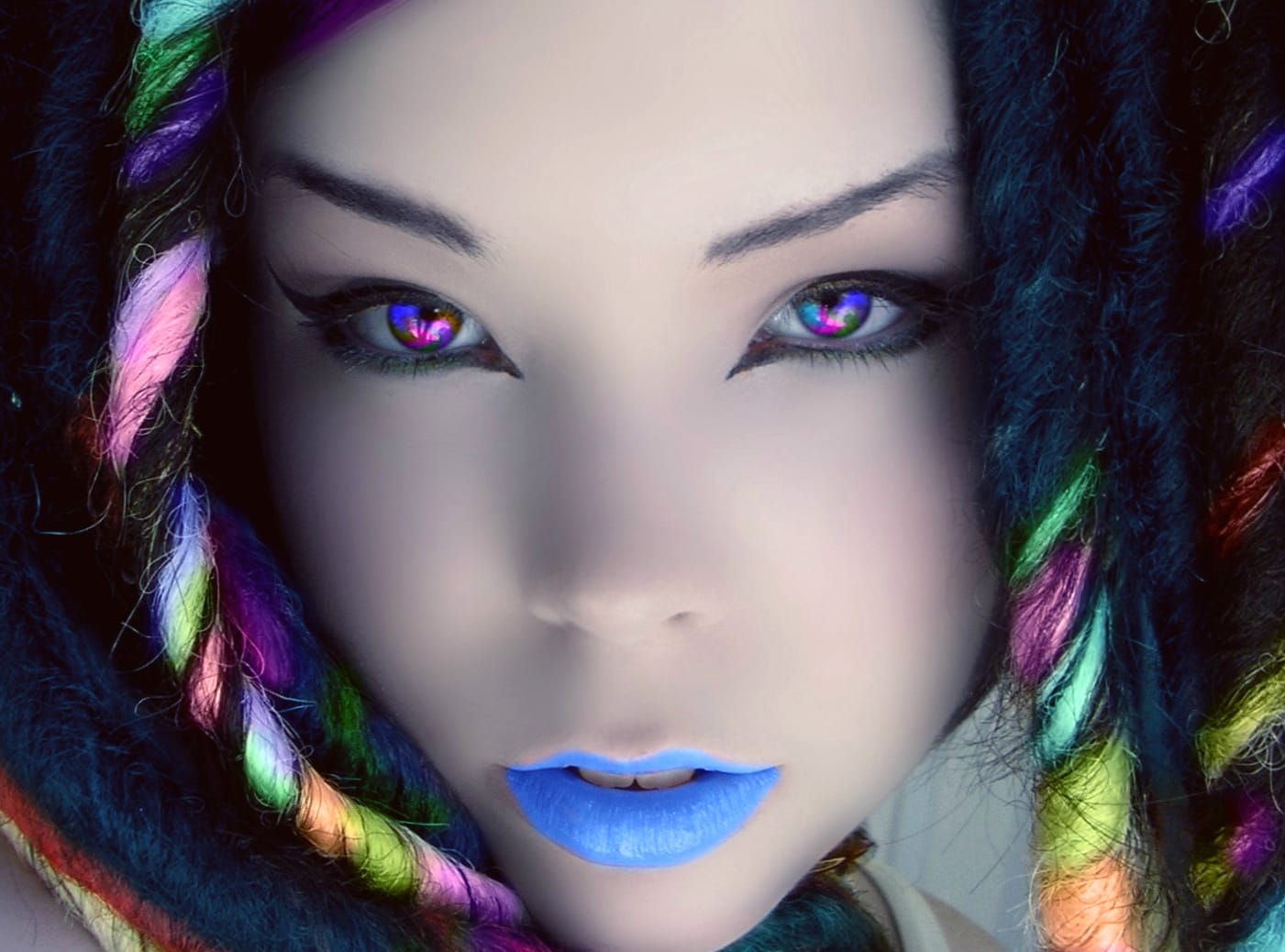 Artistic Rainbow Beauty of a Striking Asian Woman at 1366 x 768 HD size wallpapers HD quality