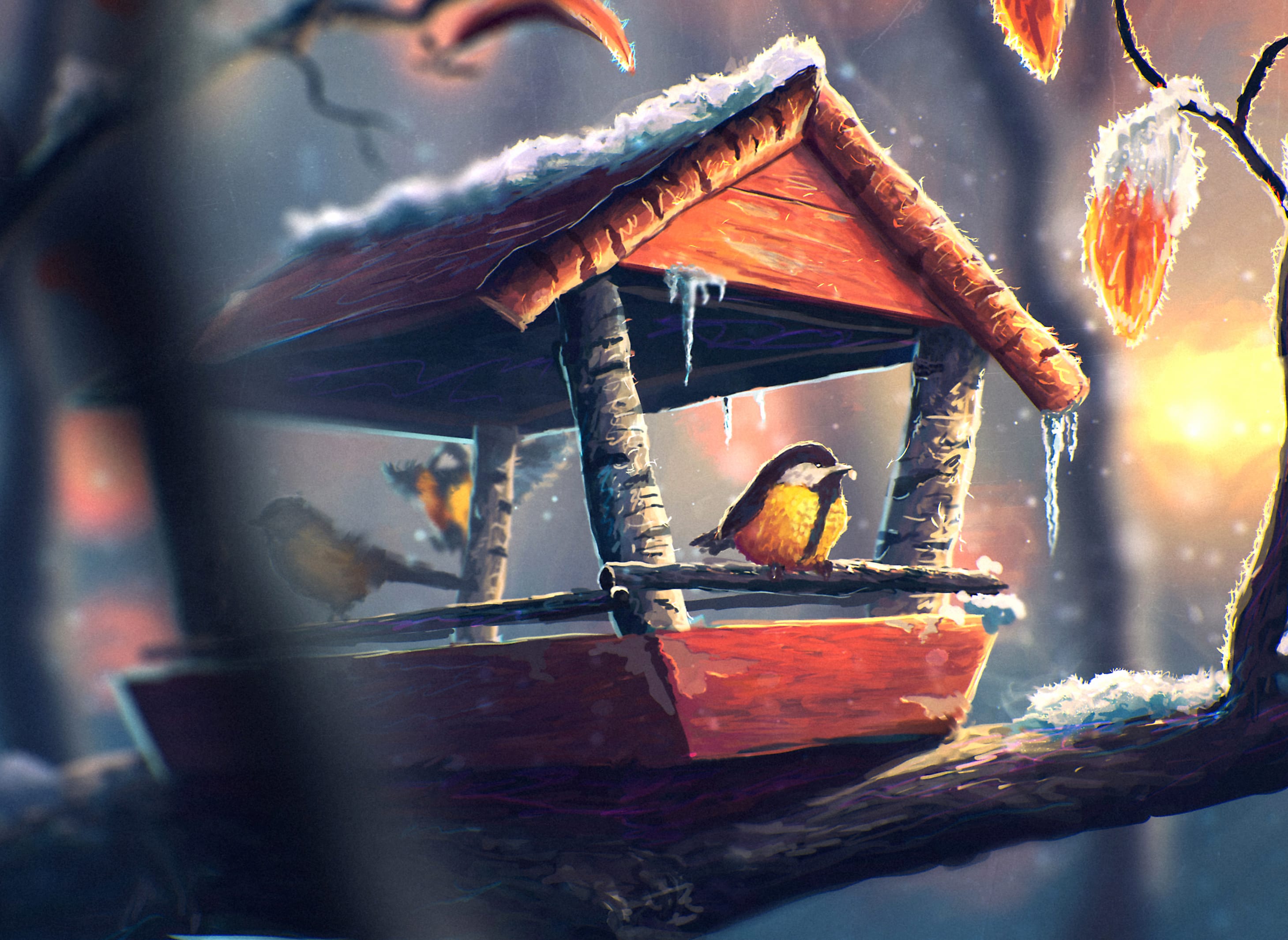 Artistic Snowy Bird Abode - wallpapers HD quality