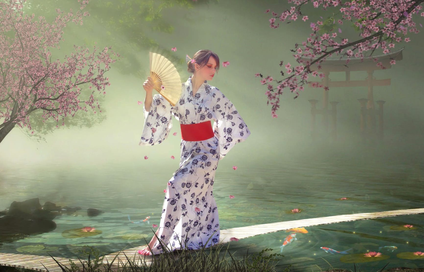 Artistic Woman in Kimono - wallpapers HD quality