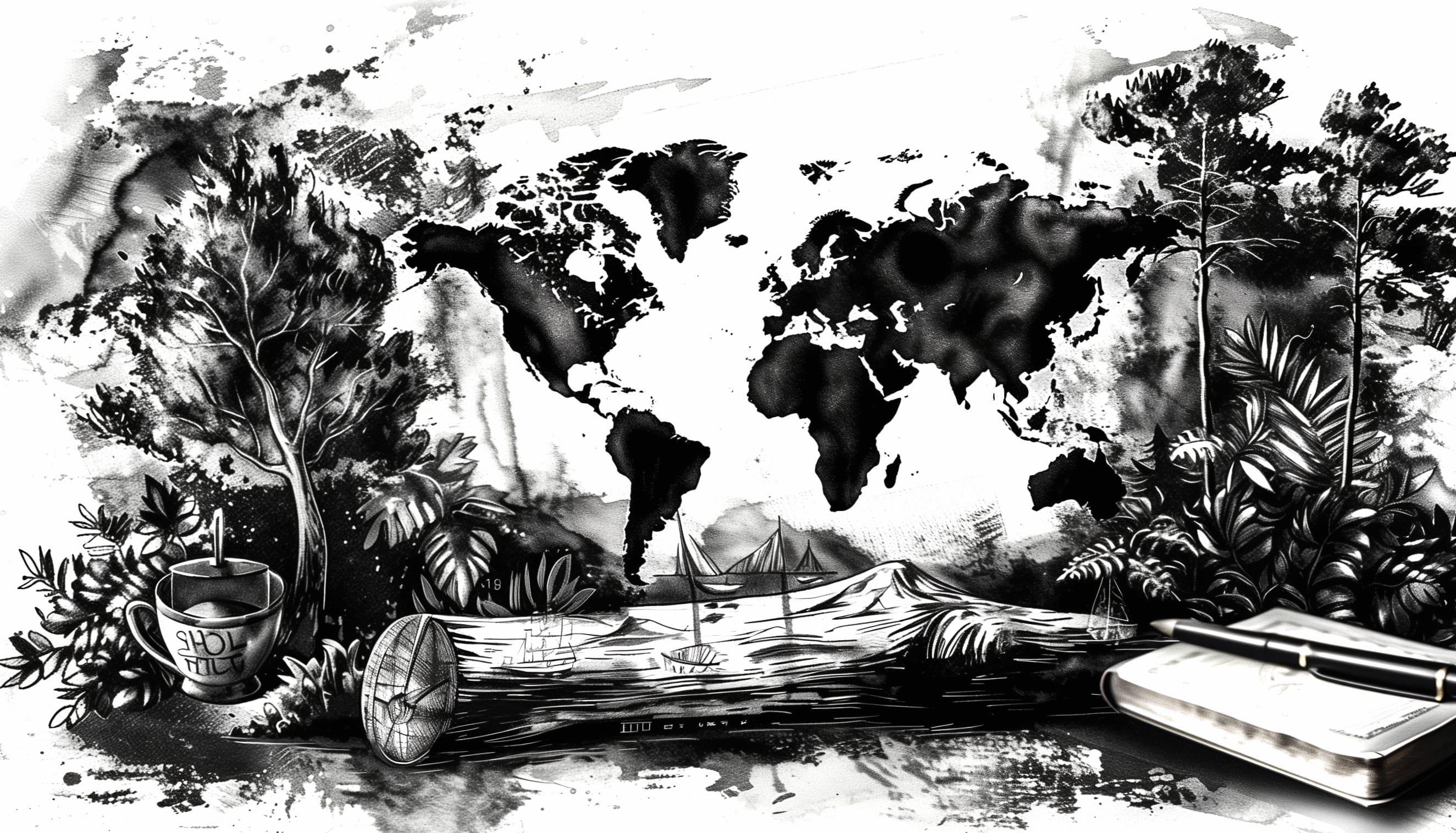 Artistic World Map in Black & White wallpapers HD quality