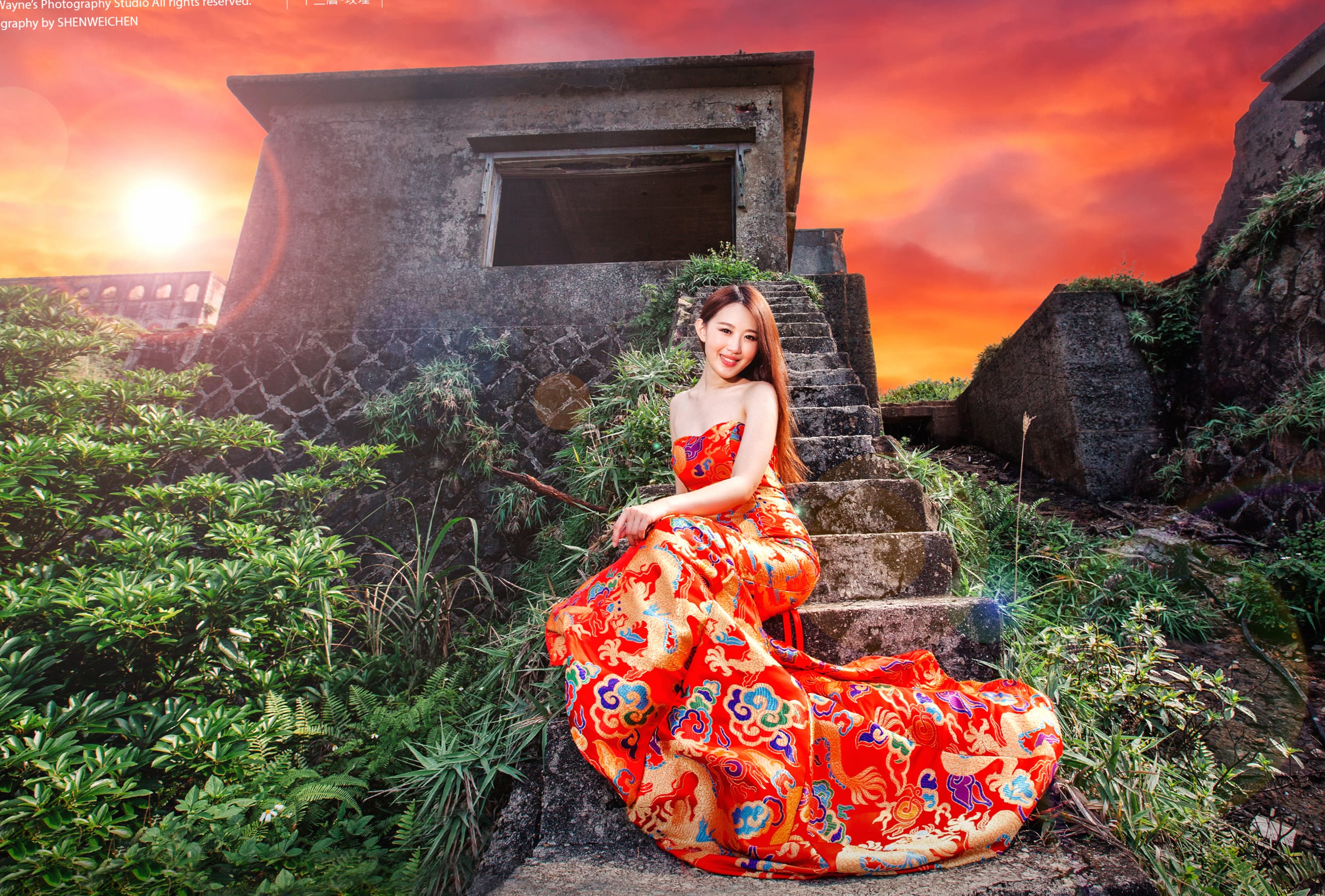 Asian Model in Sunset Ruins - wallpapers HD quality