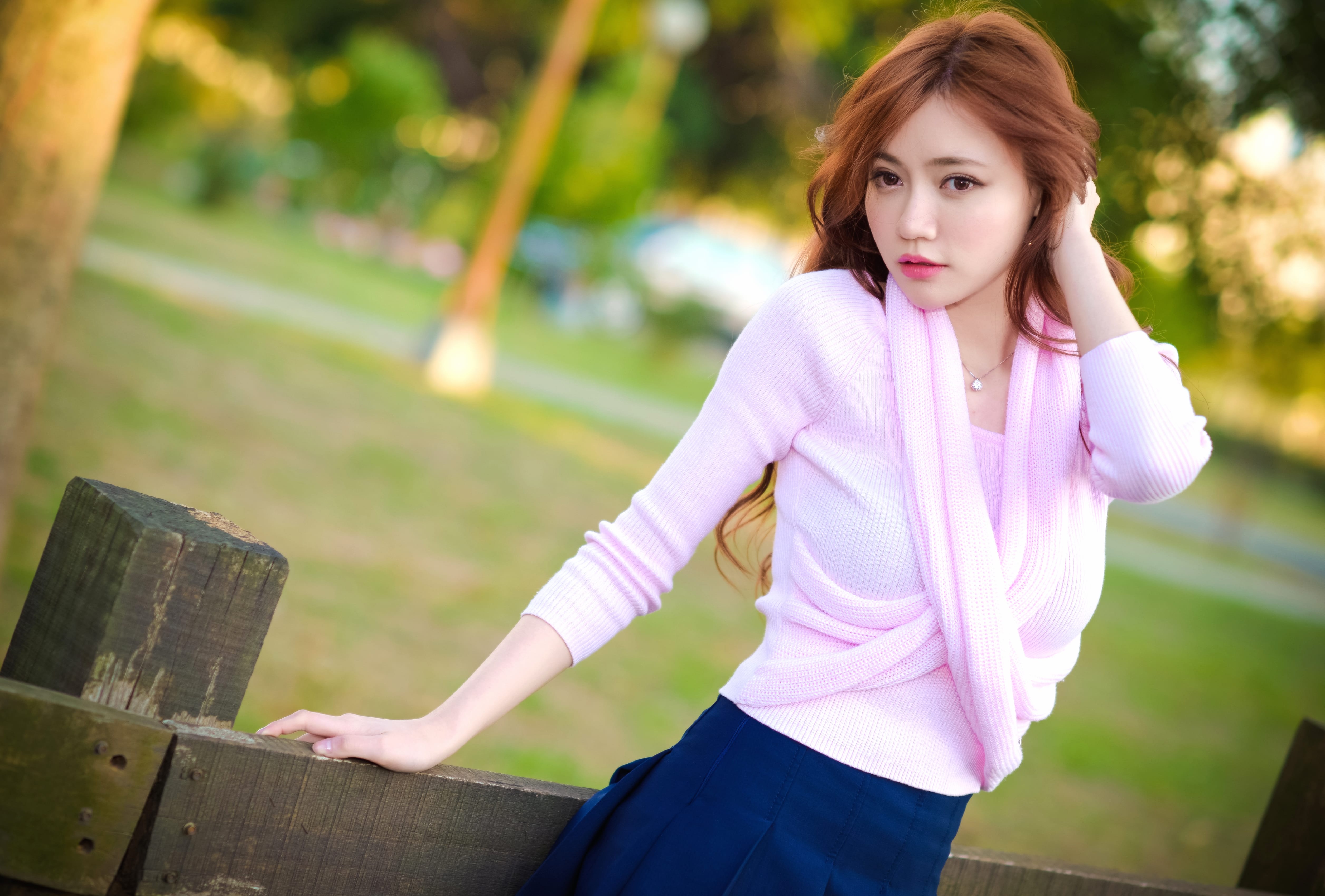 Asian Redhead Model in Park - wallpapers HD quality