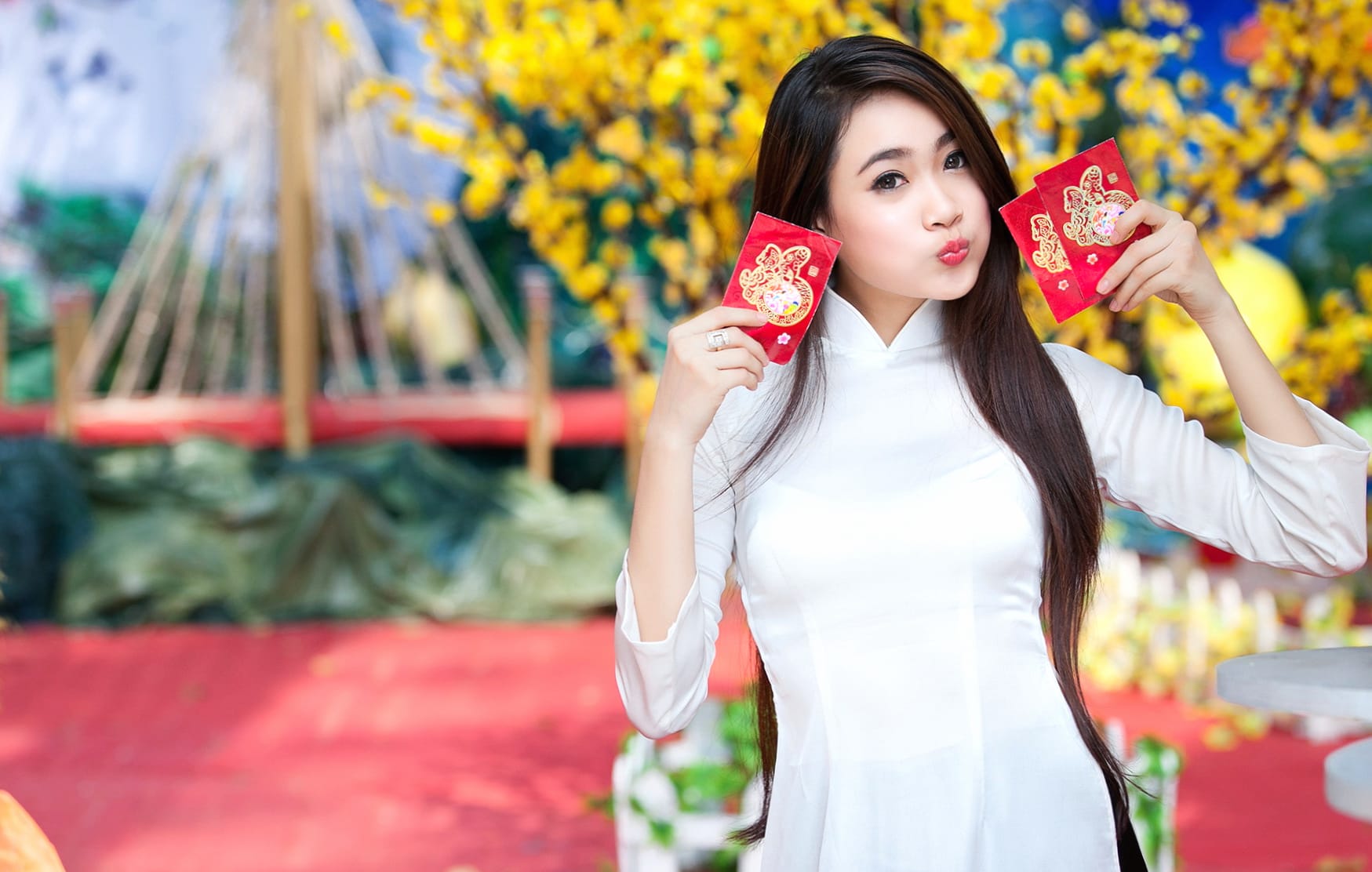 Asian Woman in Festive Setting - wallpapers HD quality