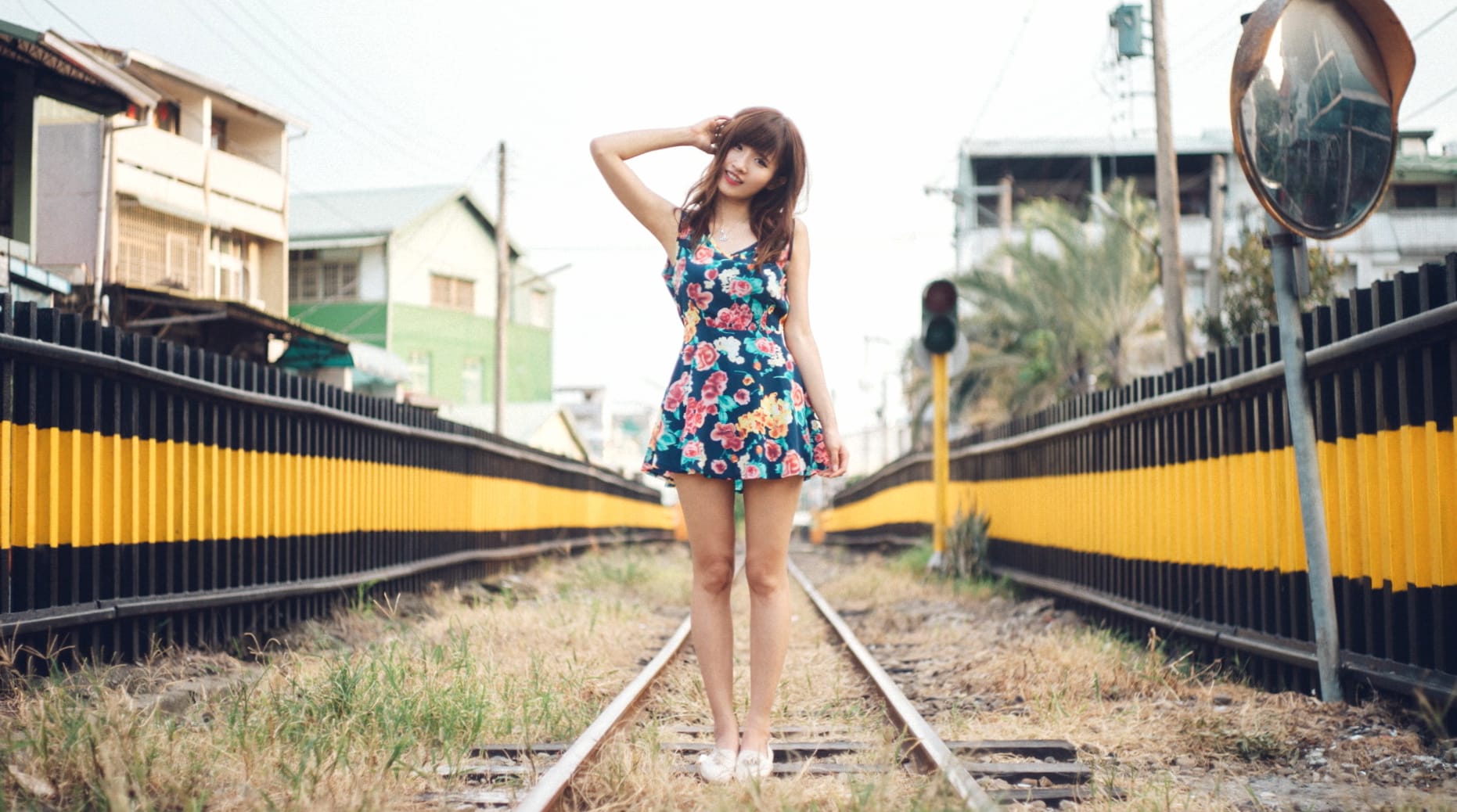 Asian Woman on Railway - wallpapers HD quality