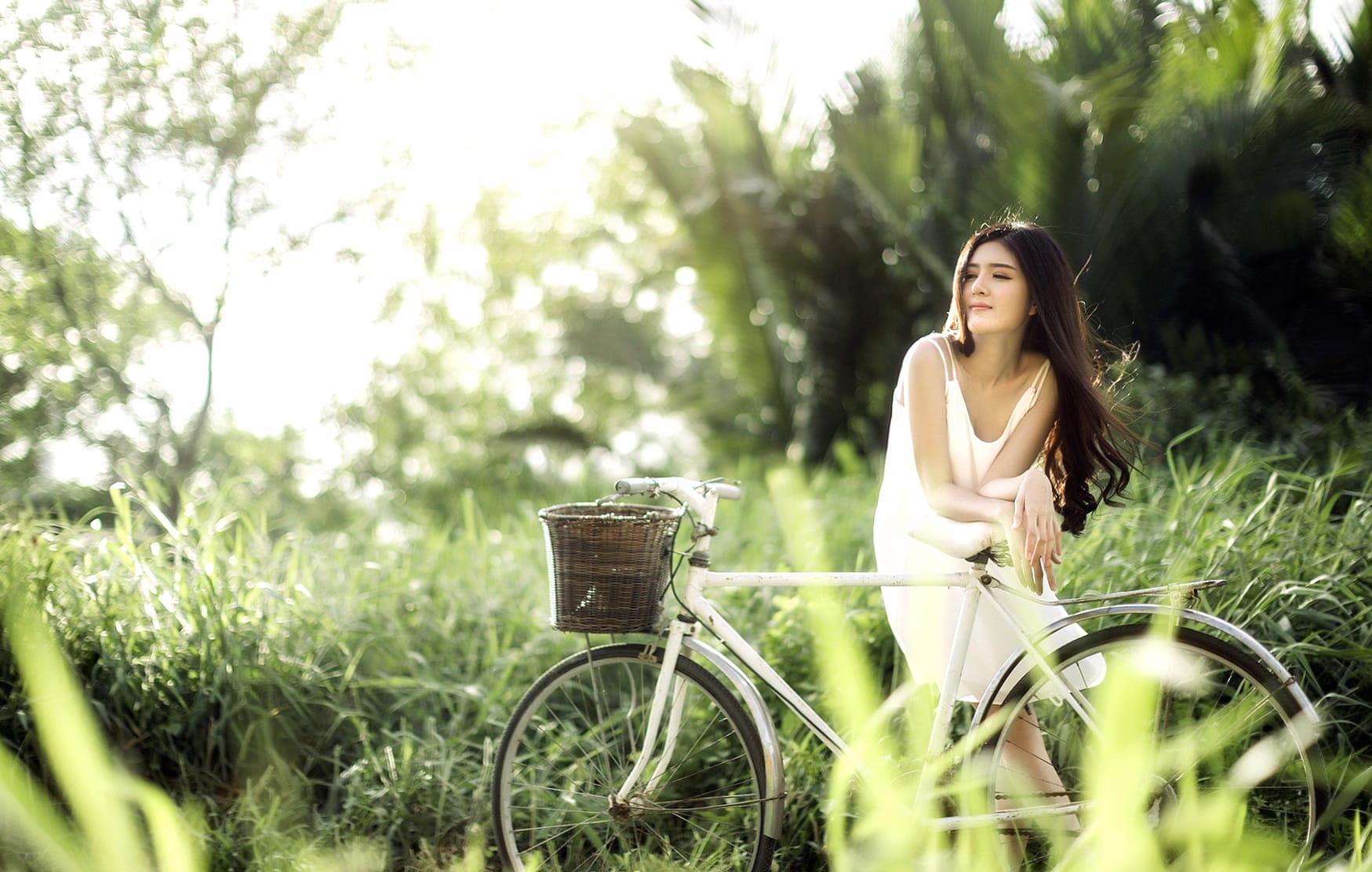 Asian Woman with Bicycle - wallpapers HD quality