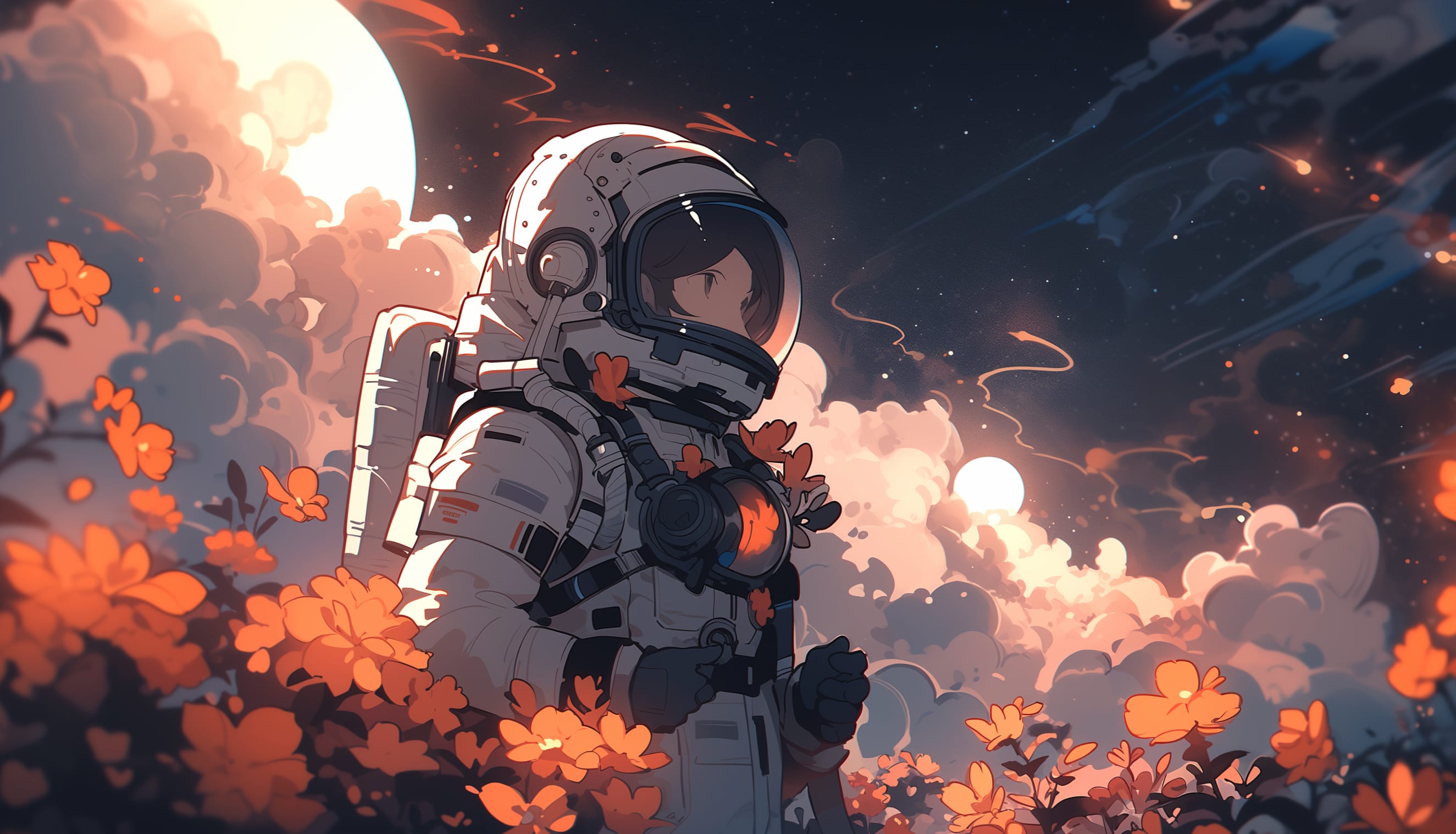 Astronaut Amidst Cosmic Blossoms wallpapers HD quality