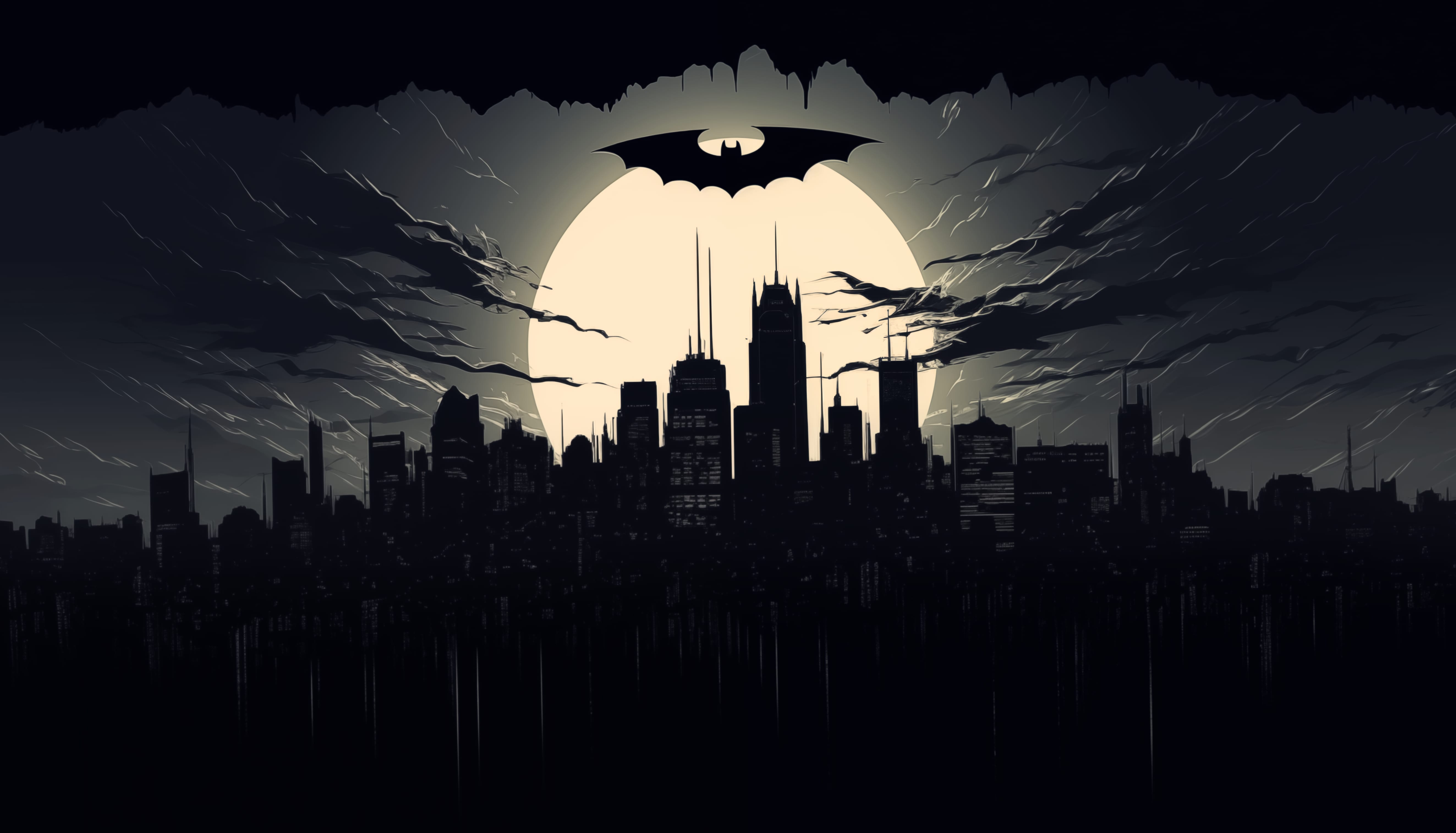 Batman Emblem Over Gotham City - wallpapers HD quality