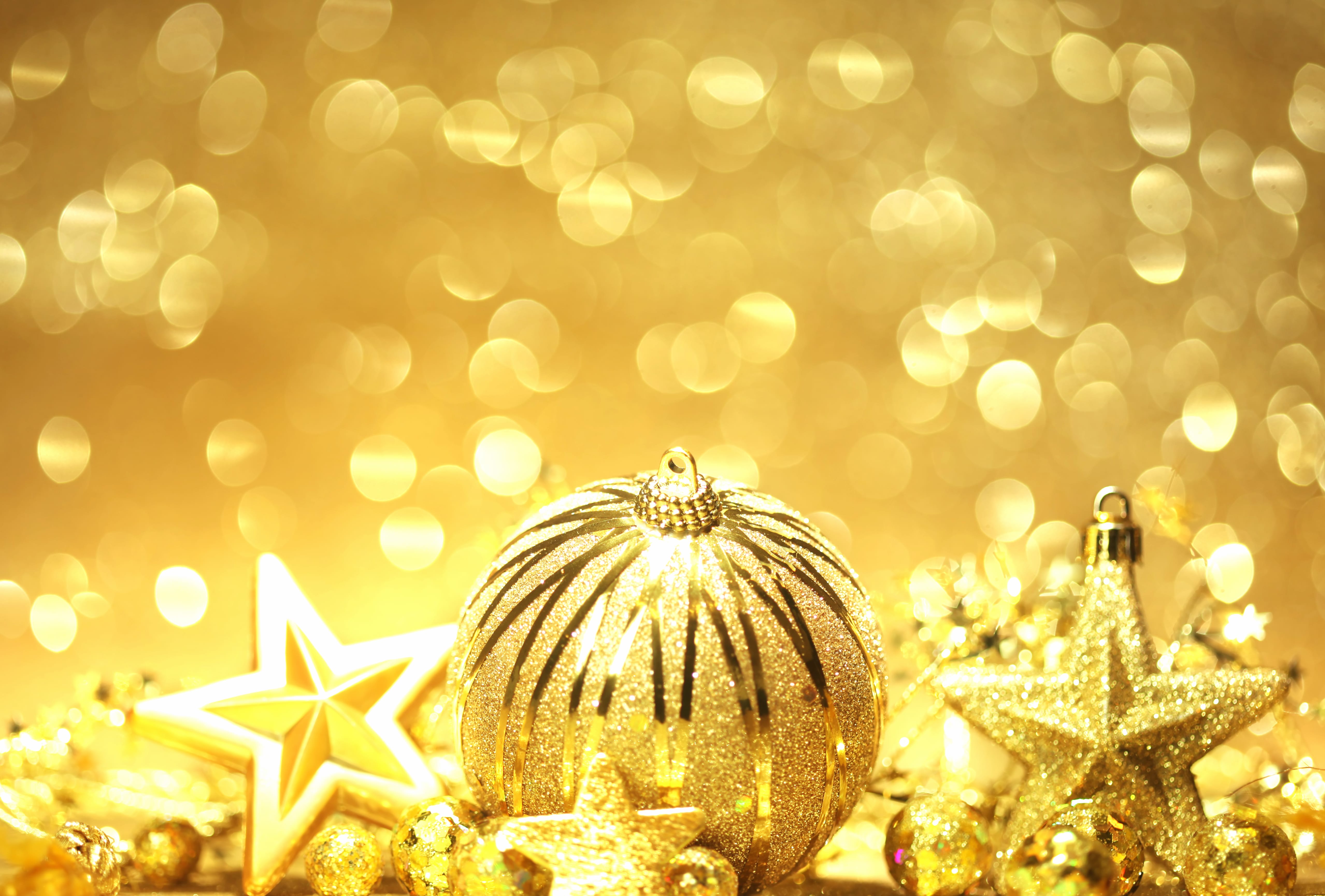 Bauble Star Golden Bokeh Christmas Ornaments Holiday Christmas wallpapers HD quality