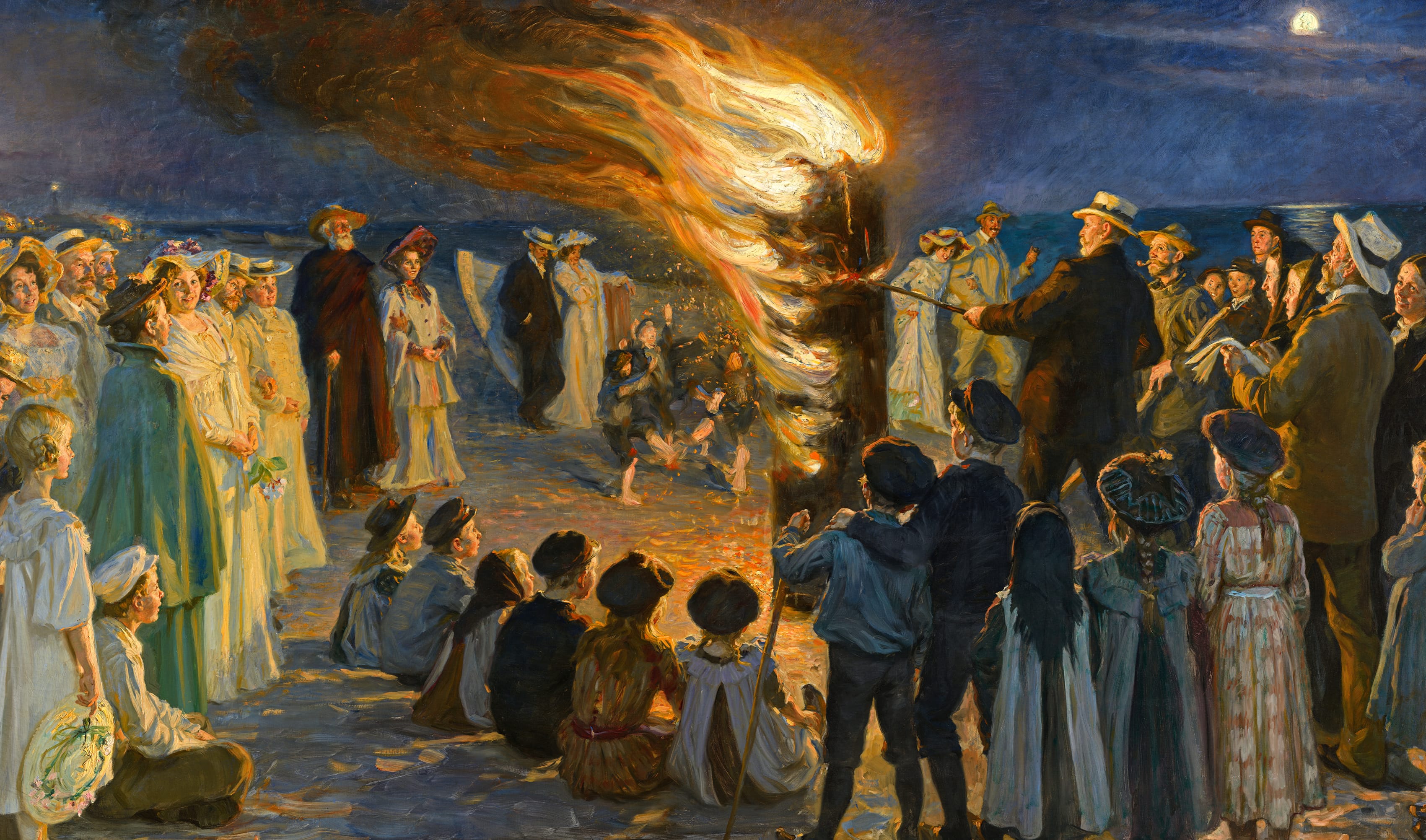 Beach Denmark Bonfire Crowd Fire Artistic Painting wallpapers HD quality