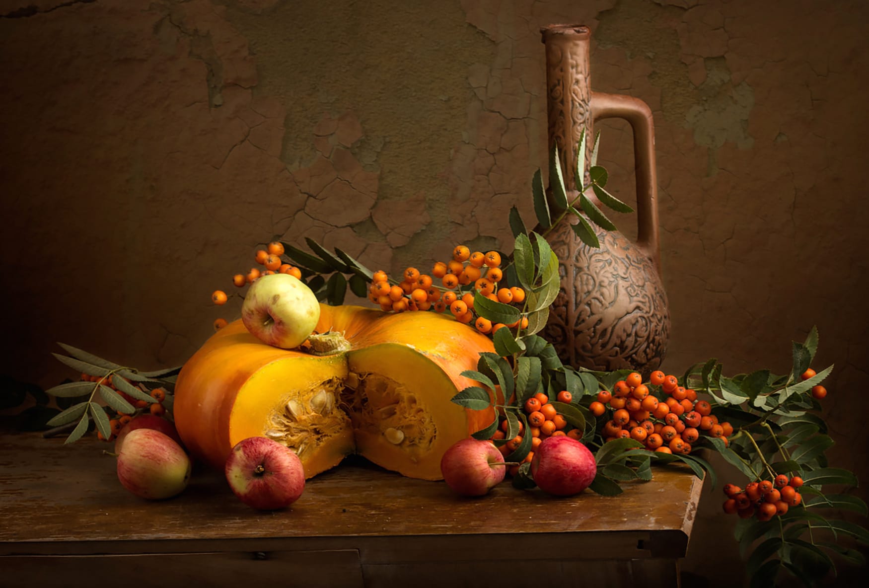 Berry Pumpkin Pitcher Photography Still Life wallpapers HD quality