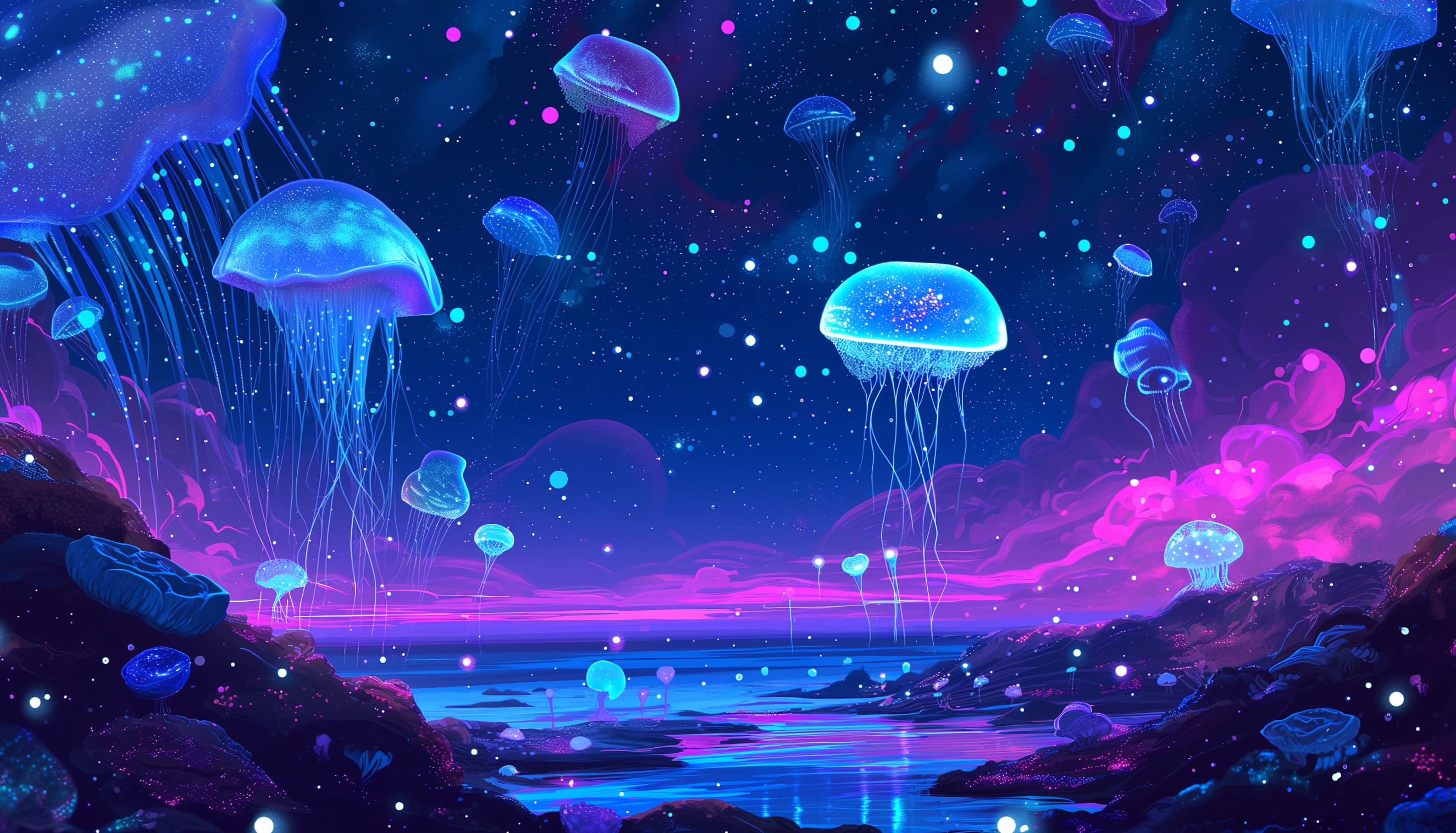 Bioluminescent Fantasy Jellyfish at 1334 x 750 iPhone 7 size wallpapers HD quality