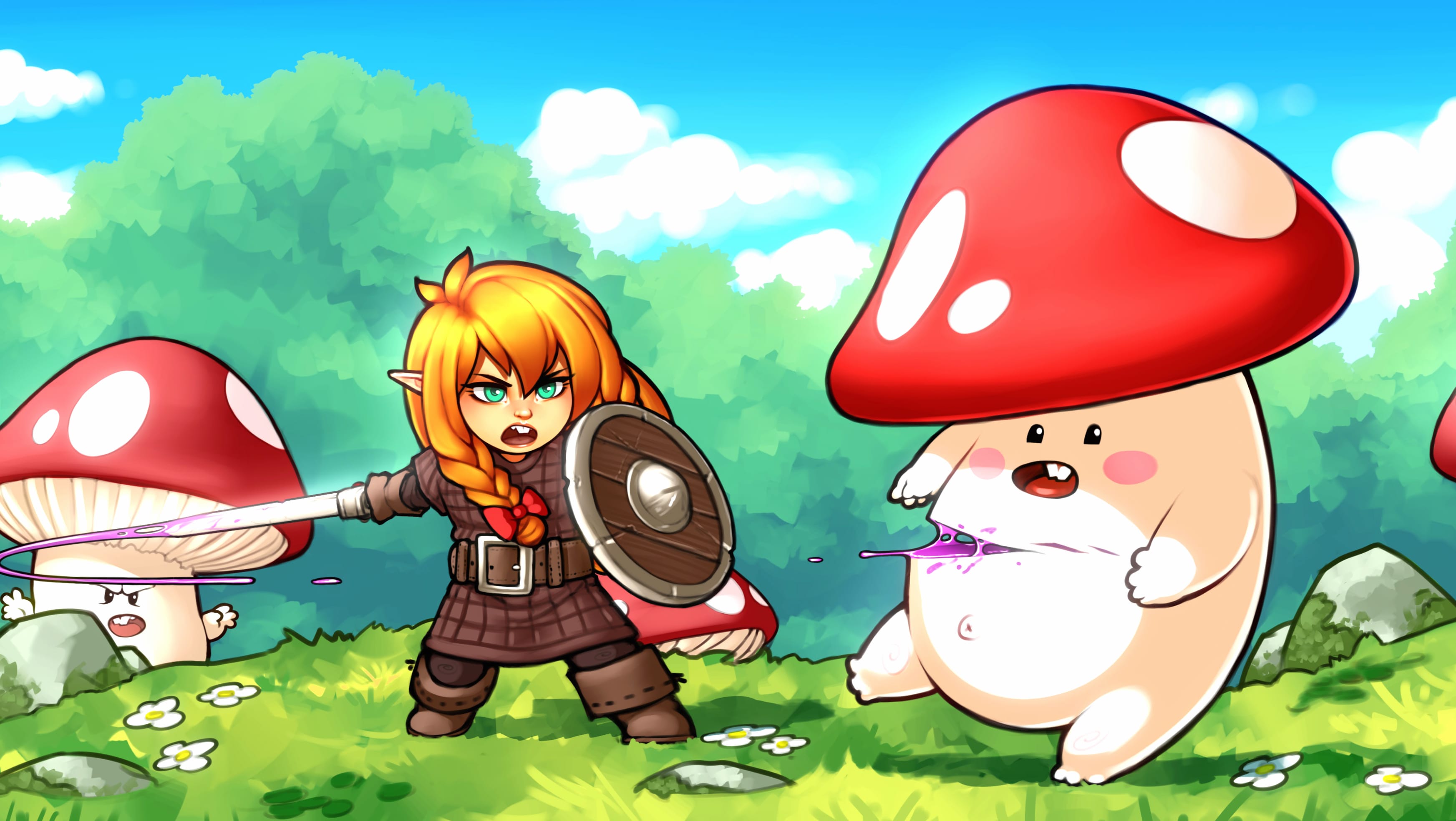 Blonde Warrior vs. Mushroom Creatures wallpapers HD quality