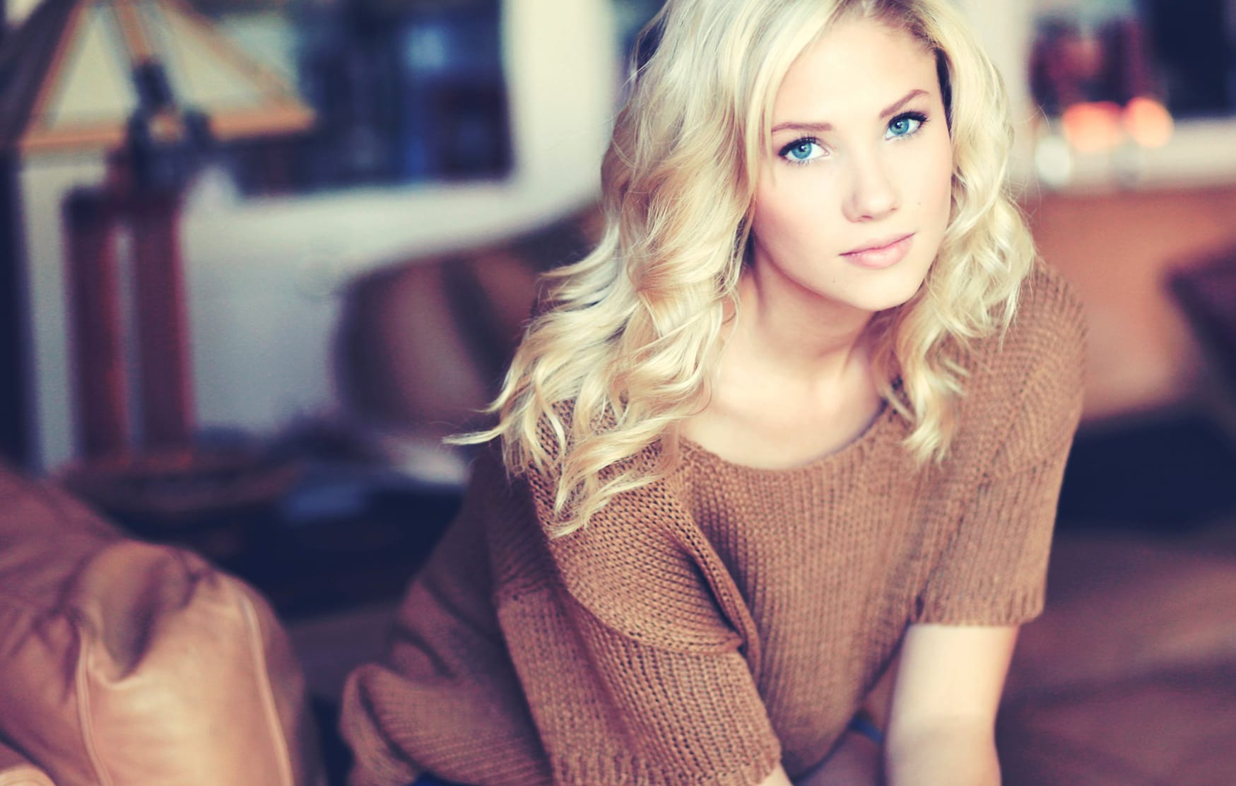 Blonde Woman in Sweater - at 1600 x 900 HD size wallpapers HD quality