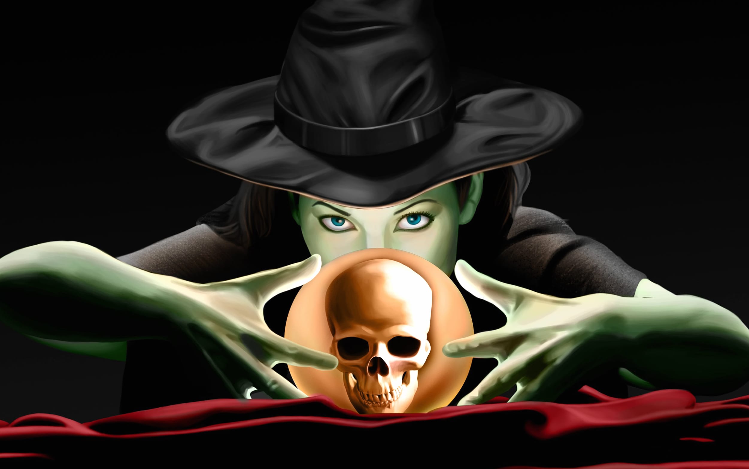 Blue Eyes Witch Hat Skull Witch Holiday Halloween wallpapers HD quality