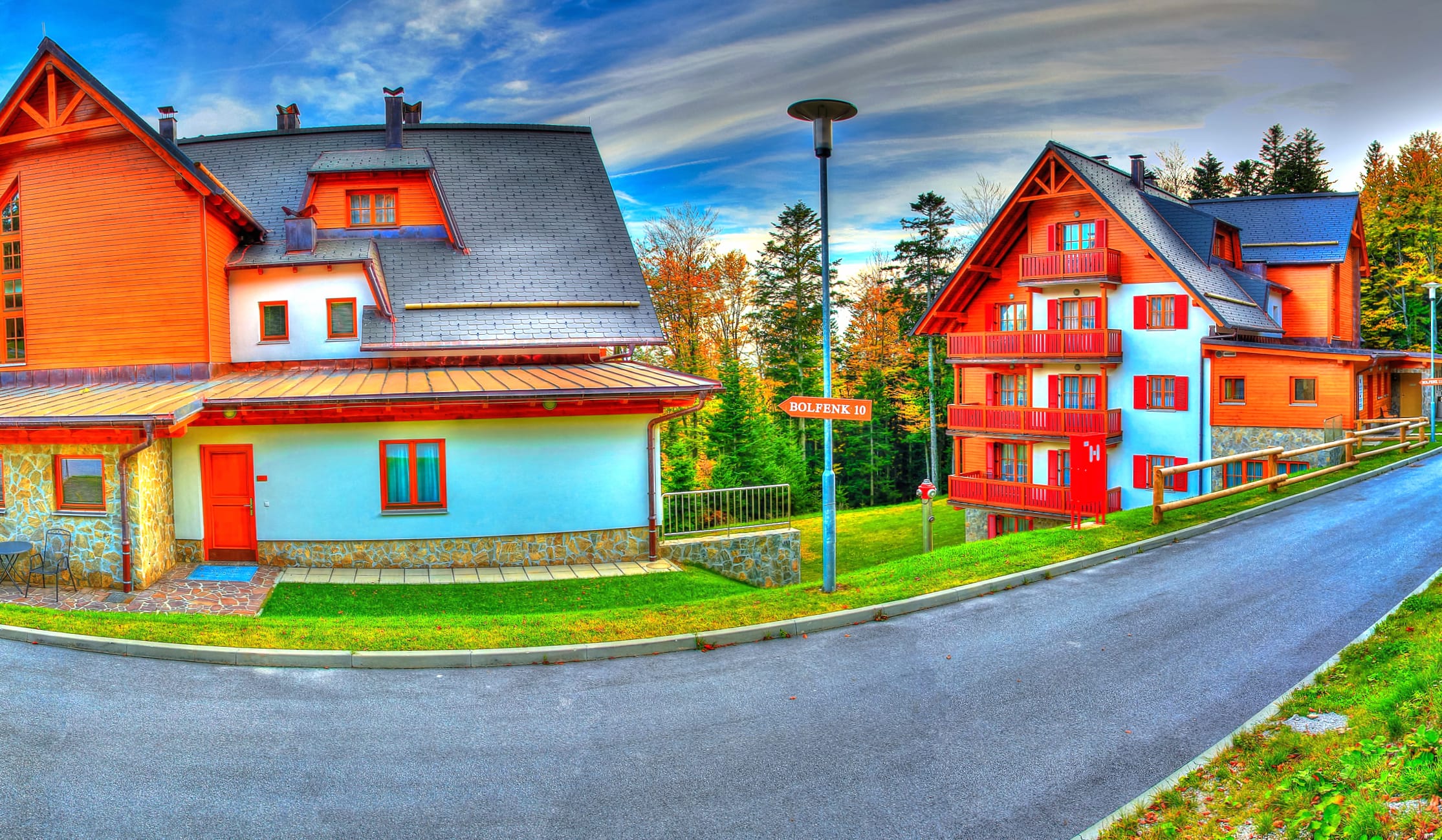 Blue Orange (Color) Colorful House Street Slovenia Photography HDR wallpapers HD quality