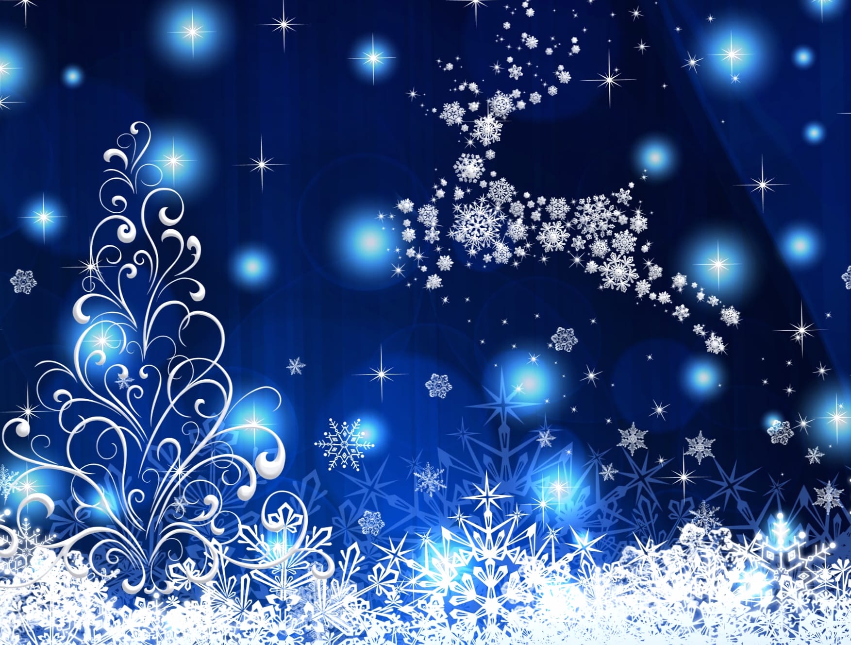 Blue White Snowflake Reindeer Christmas Tree Holiday Christmas at 2048 x 2048 iPad size wallpapers HD quality