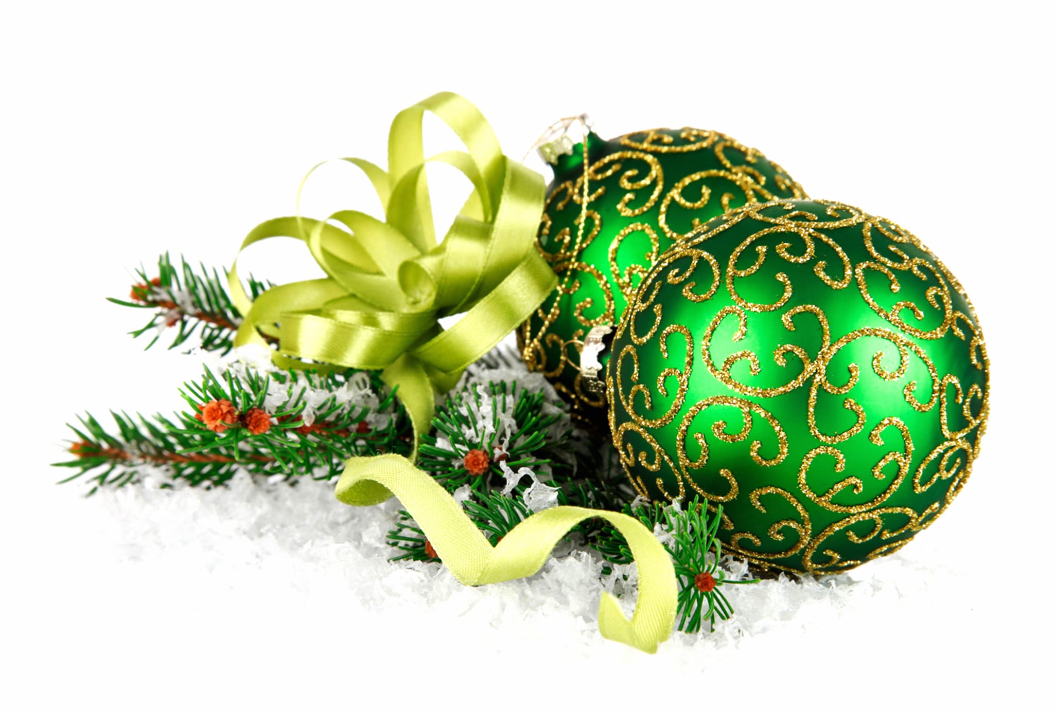 Branch Ribbon Green Christmas Ornaments Holiday Christmas wallpapers HD quality